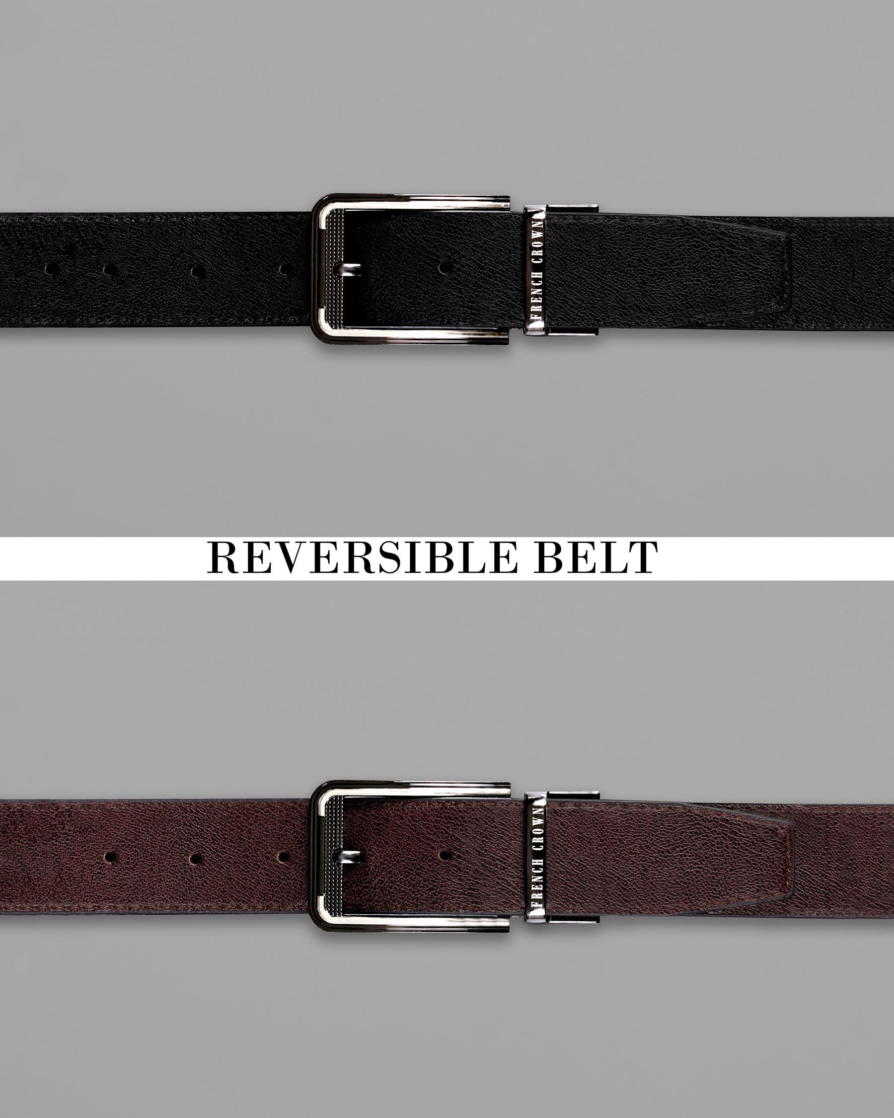 Glossy grey with Silver Buckle Reversible jade Black and Brown Vegan Leather Handcrafted Belt BT032-28, BT032-30, BT032-32, BT032-34, BT032-36, BT032-38