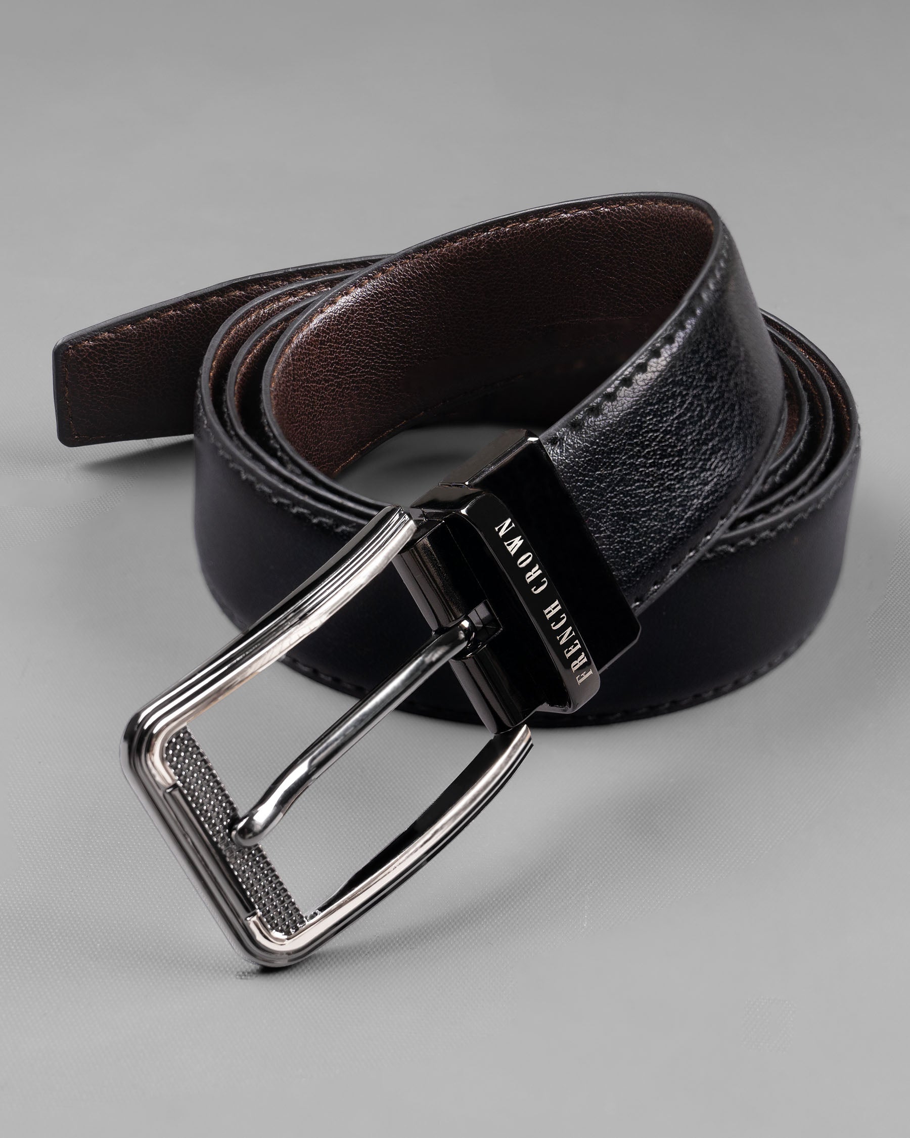 Glossy grey with Silver Buckle Reversible jade Black and Brown Vegan Leather Handcrafted Belt BT032-28, BT032-30, BT032-32, BT032-34, BT032-36, BT032-38