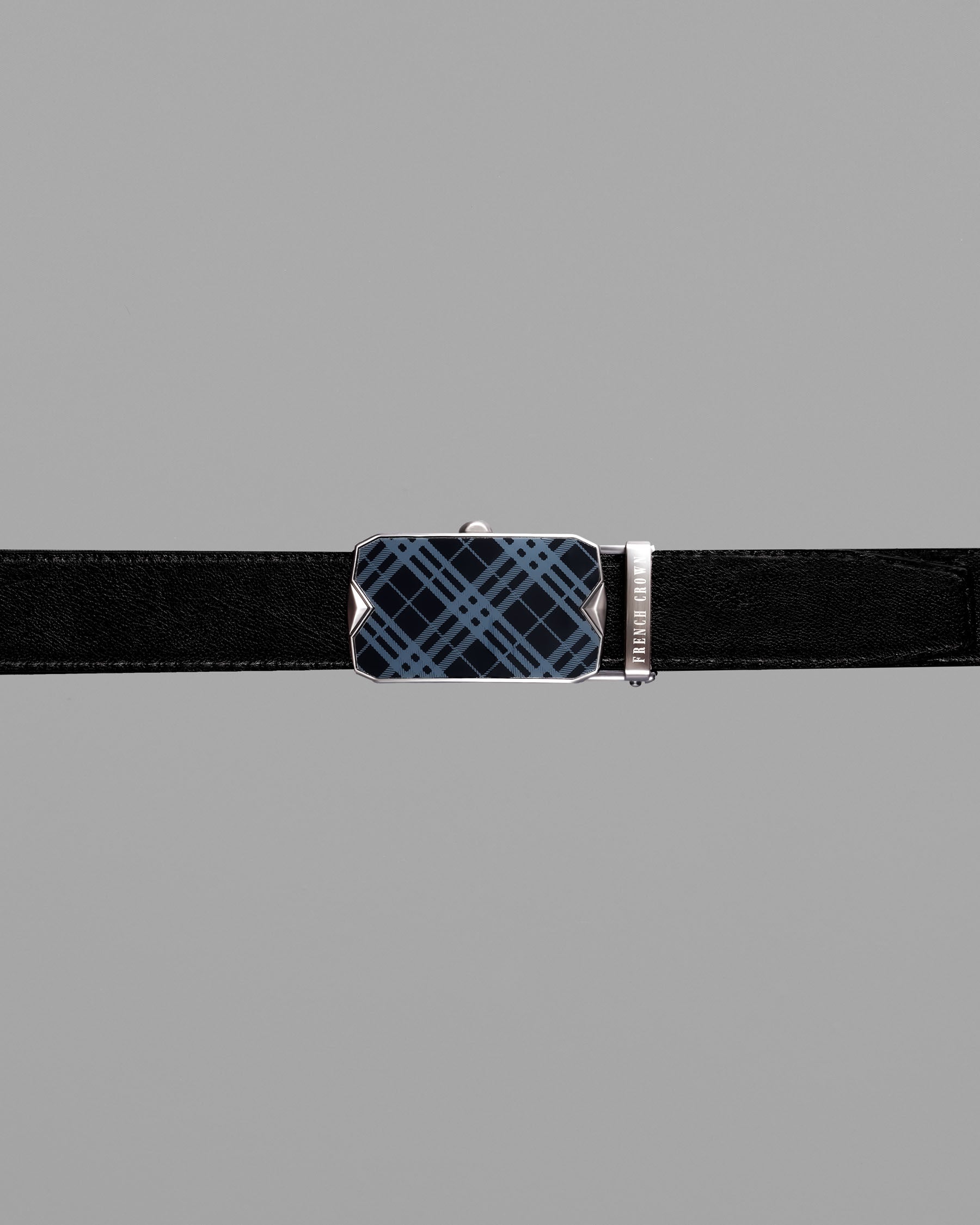 Matt Grey Checkered buckle No hole Reversible jade Black and Brown Vegan Leather Handcrafted Belt