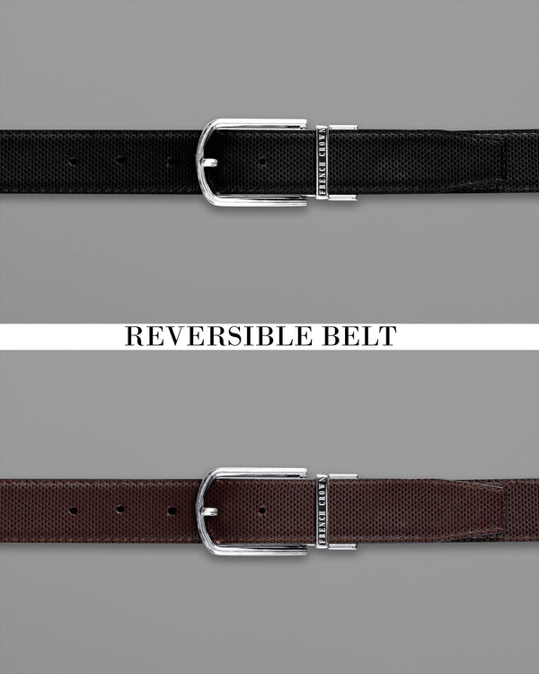 Silver buckled Reversible jade Black and Brown Vegan Leather Handcrafted Belt BT037-28, BT037-30, BT037-32, BT037-34, BT037-36, BT037-38