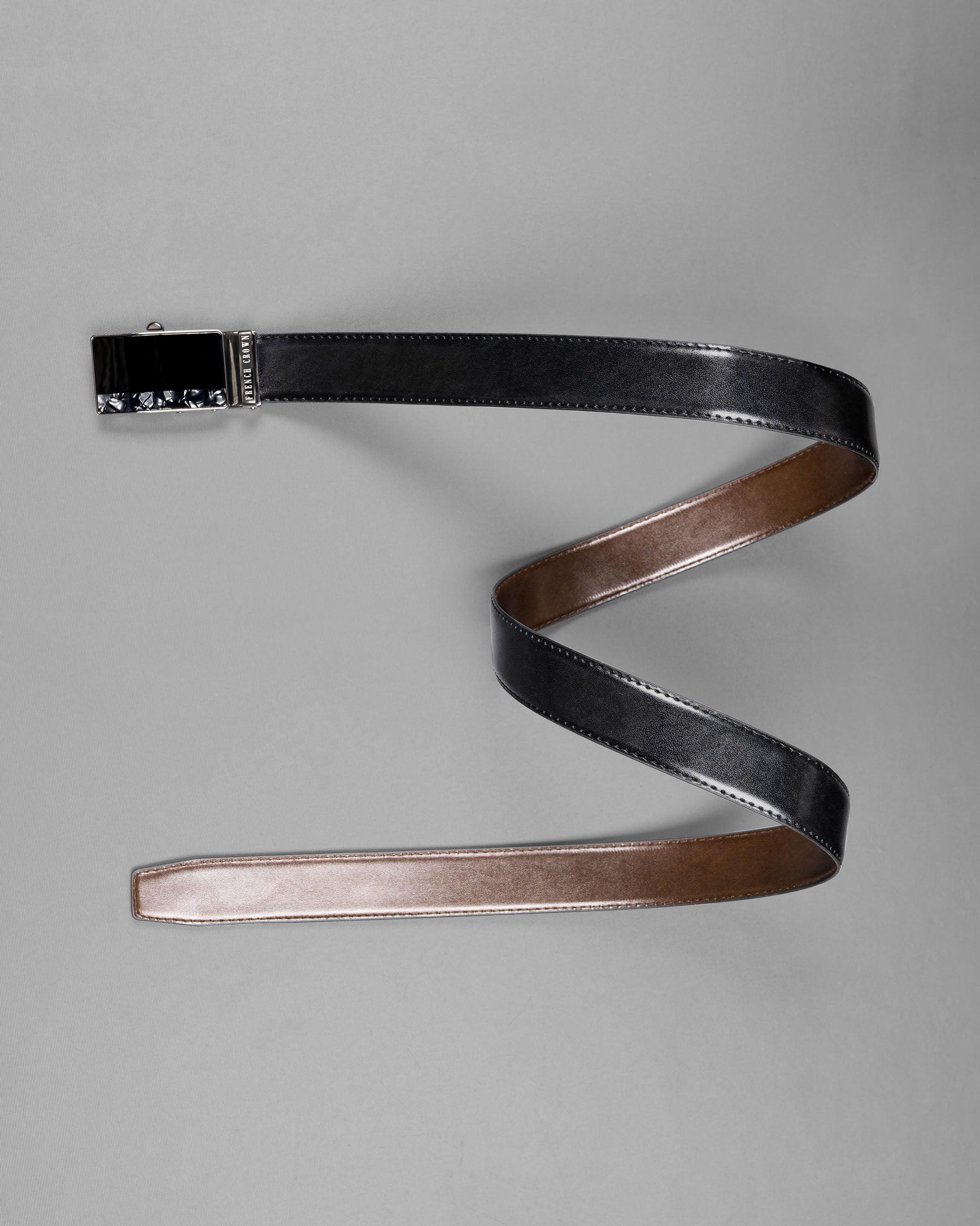 Matt Grey with Jade black Marble Patterned No hole buckle Reversible Black and Brown Vegan Leather Handcrafted Belt BT041-28, BT041-30, BT041-32, BT041-34, BT041-36, BT041-38