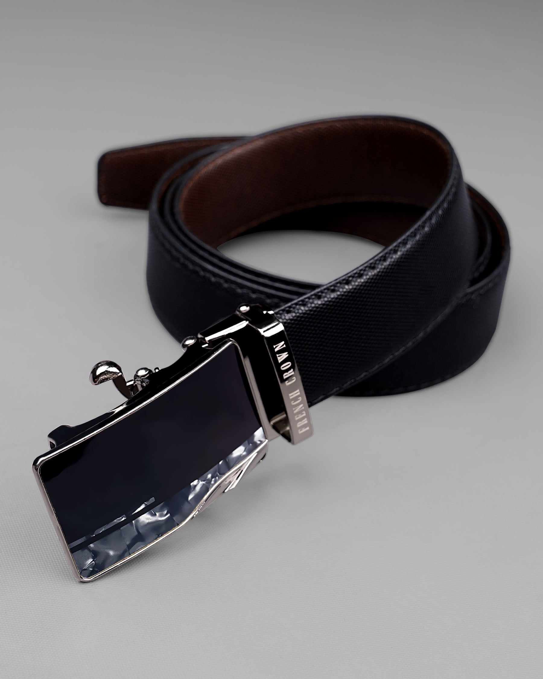 Matt Grey with Jade black Marble Patterned No hole buckle Reversible Black and Brown Vegan Leather Handcrafted Belt BT041-28, BT041-30, BT041-32, BT041-34, BT041-36, BT041-38