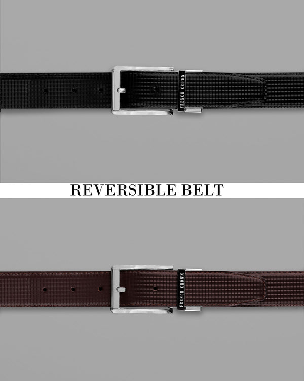 Silver buckled Reversible Black and Brown Vegan Leather Handcrafted Belt BT044-28, BT044-30, BT044-32, BT044-34, BT044-36, BT044-38