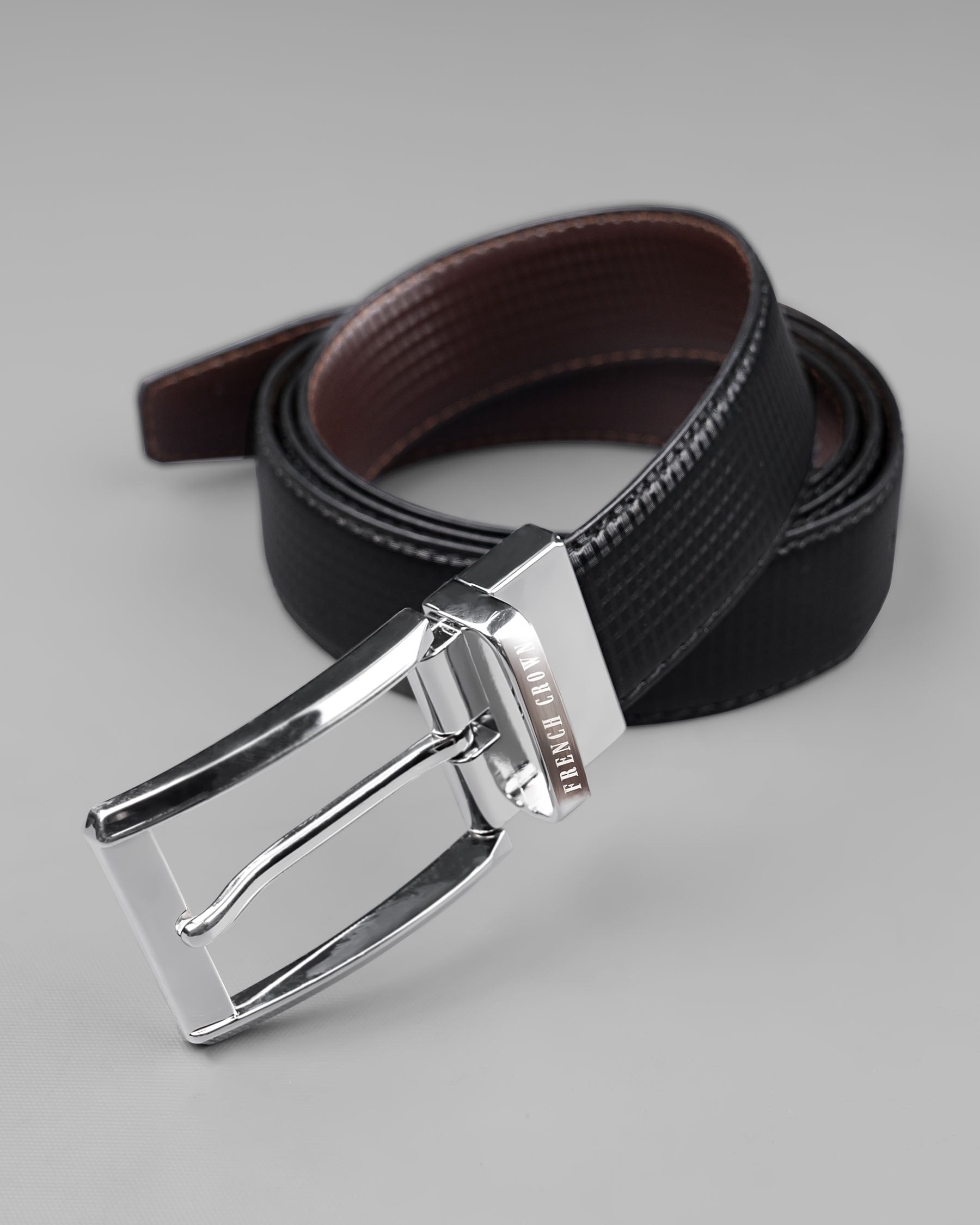 Silver buckled Reversible Black and Brown Vegan Leather Handcrafted Belt