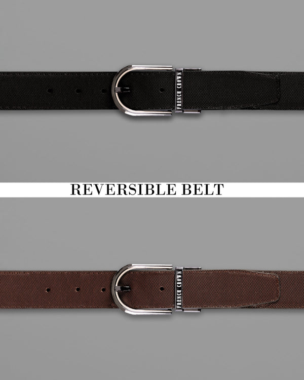 Glossy grey with Golden oval buckled Reversible jade Black and Brown Vegan Leather Handcrafted Belt BT050-28, BT050-30, BT050-32, BT050-34, BT050-36, BT050-38