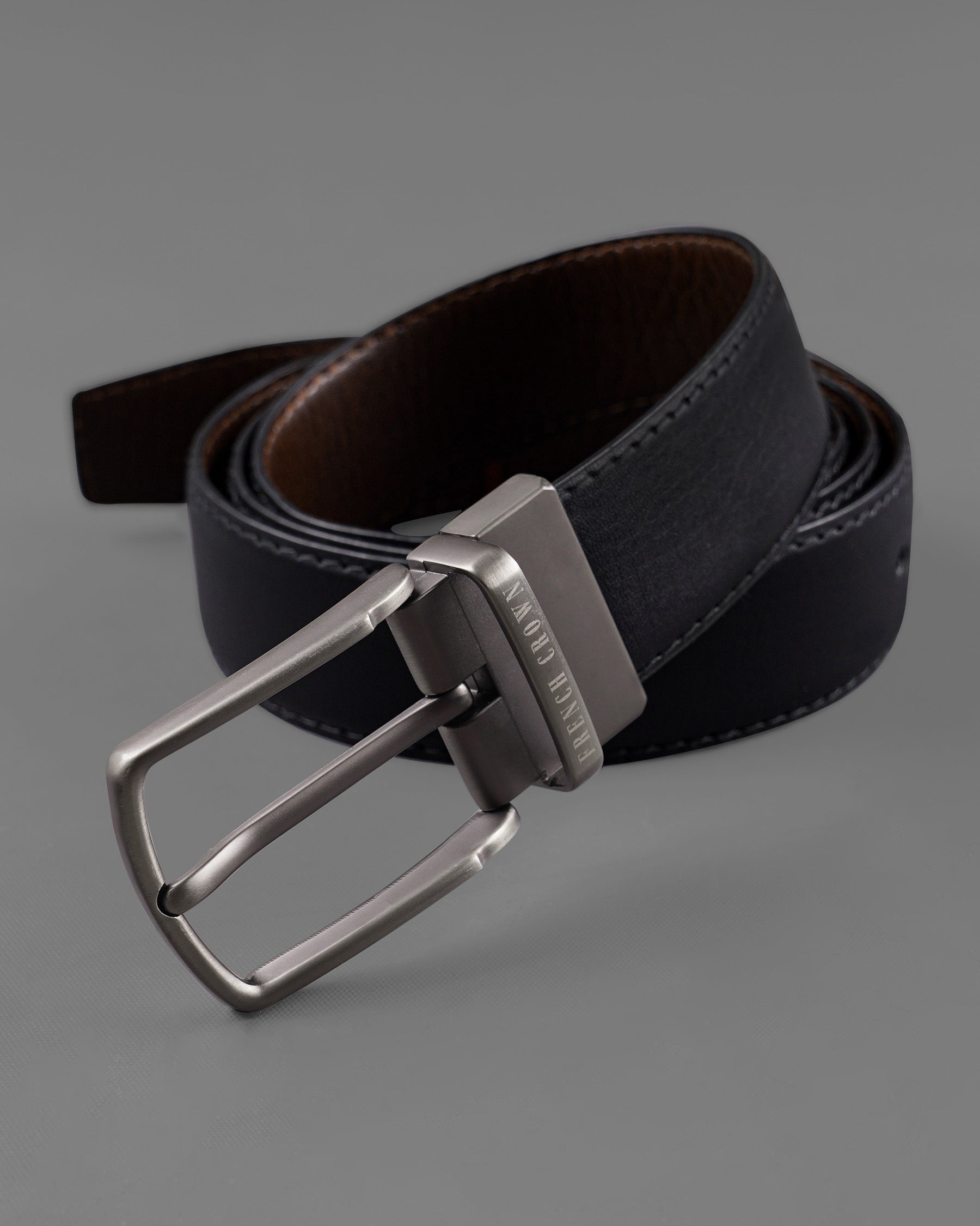 Silver Metallic Buckle Glossy Finish with Jade Black and Brown Leather Free Handcrafted Reversible Belt BT055-28, BT055-30, BT055-32, BT055-34, BT055-36, BT055-38 