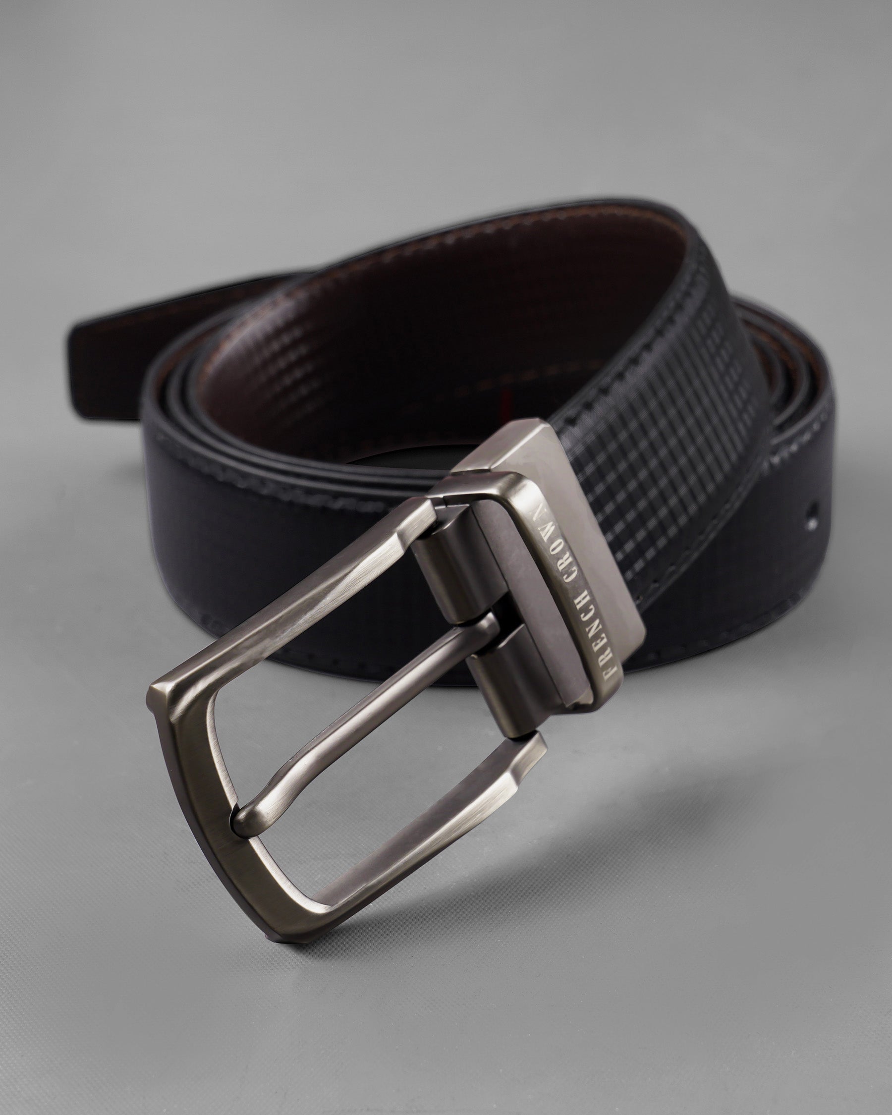 Silver Metallic Buckle Glossy Finish with Jade Black and Brown Leather Free Handcrafted Reversible Belt