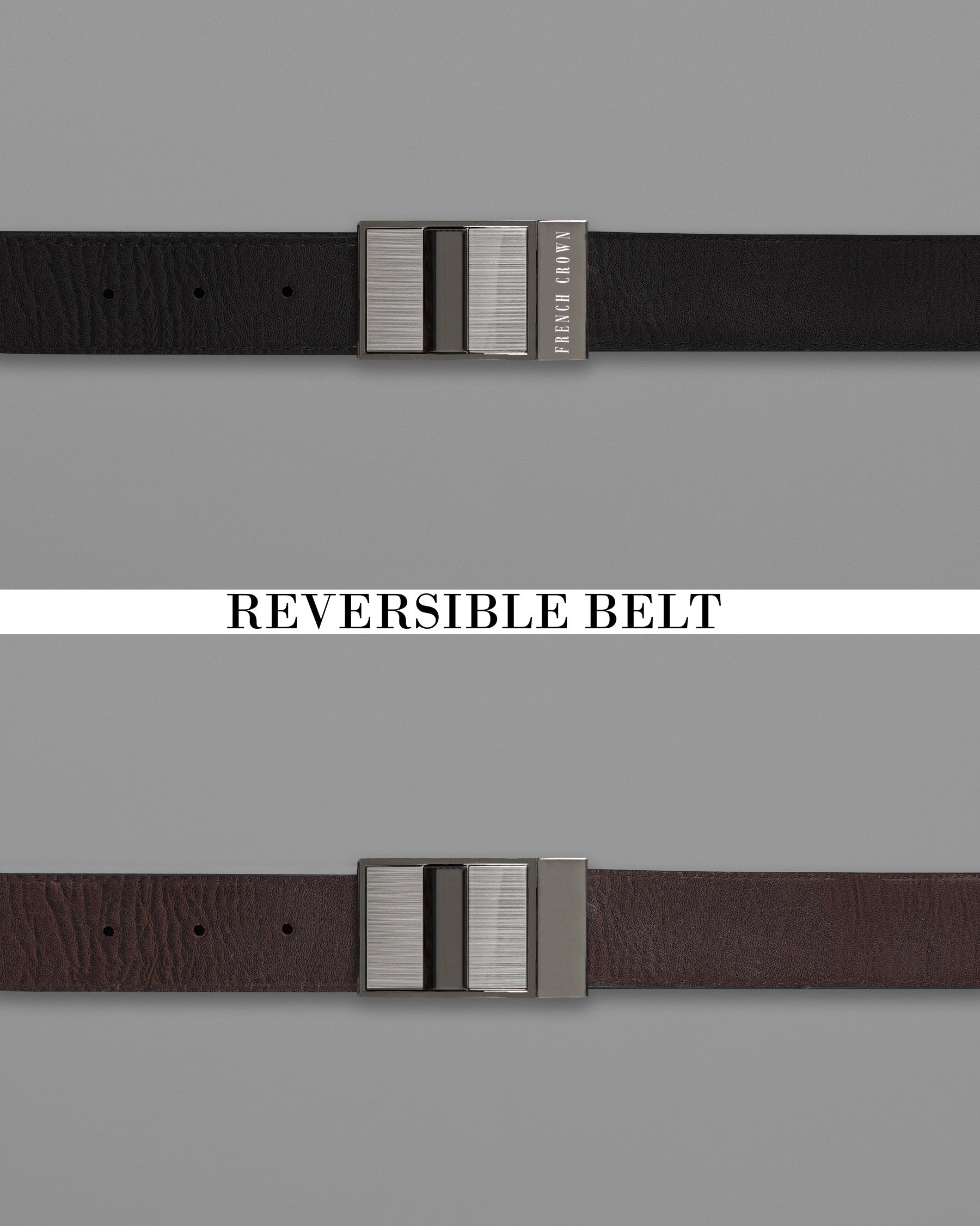 Silver and Gray with Black Box Buckle with Jade Black and Brown Leather Free Handcrafted Reversible Belt BT064-28, BT064-30, BT064-32, BT064-34, BT064-36, BT064-38