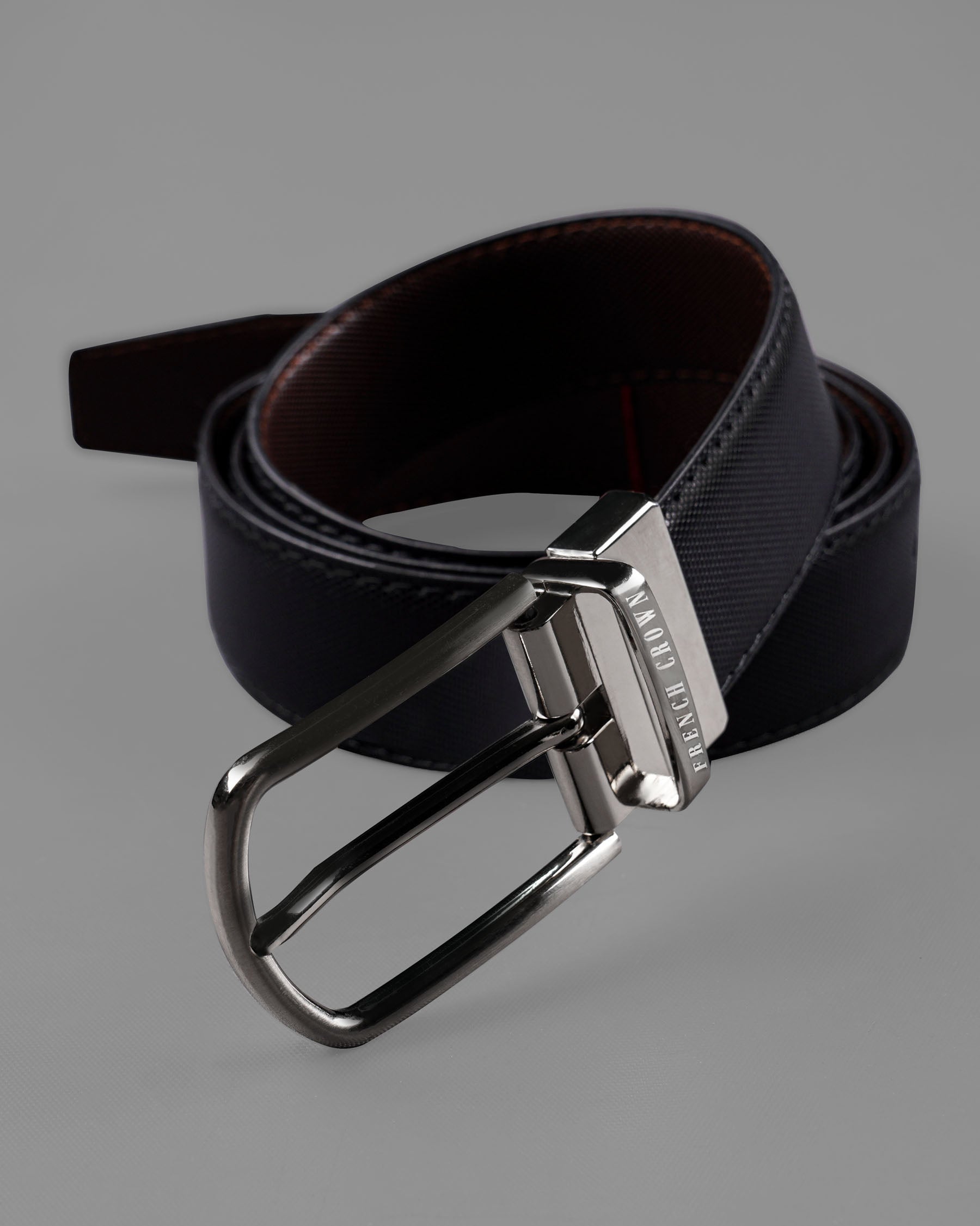 Silver Metallic Buckle with Jade Black and Brown Leather Free Handcrafted Reversible Belt BT067-28, BT067-30, BT067-32, BT067-34, BT067-36, BT067-38