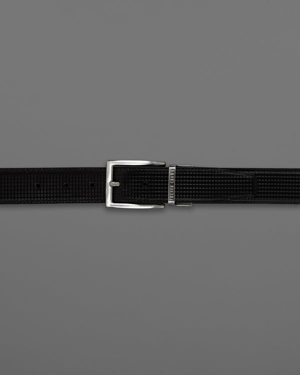 Silver Metallic Shiny Buckle with Jade Black and Dark Brown Leather Free Handcrafted Reversible Belt BT068-28, BT068-30, BT068-32, BT068-34, BT068-36, BT068-38