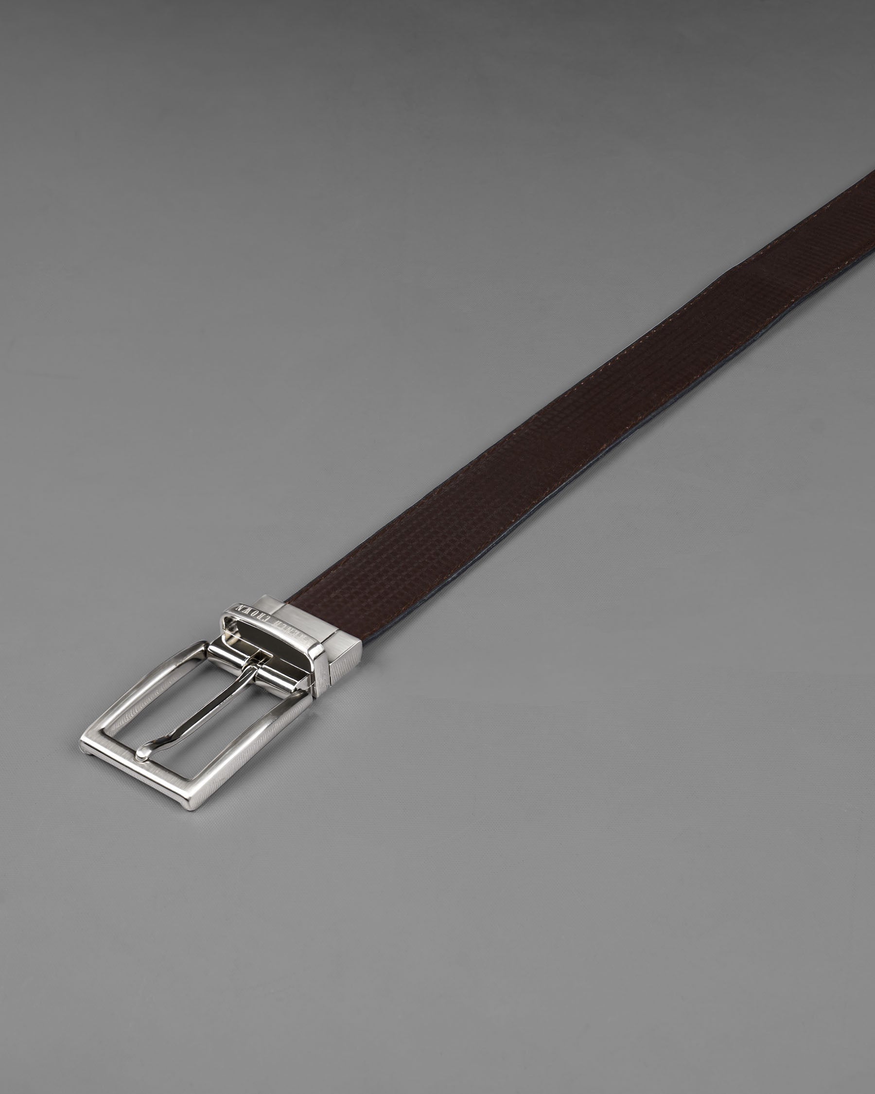 Silver Metallic Shiny Buckle with Jade Black and Dark Brown Leather Free Handcrafted Reversible Belt BT068-28, BT068-30, BT068-32, BT068-34, BT068-36, BT068-38