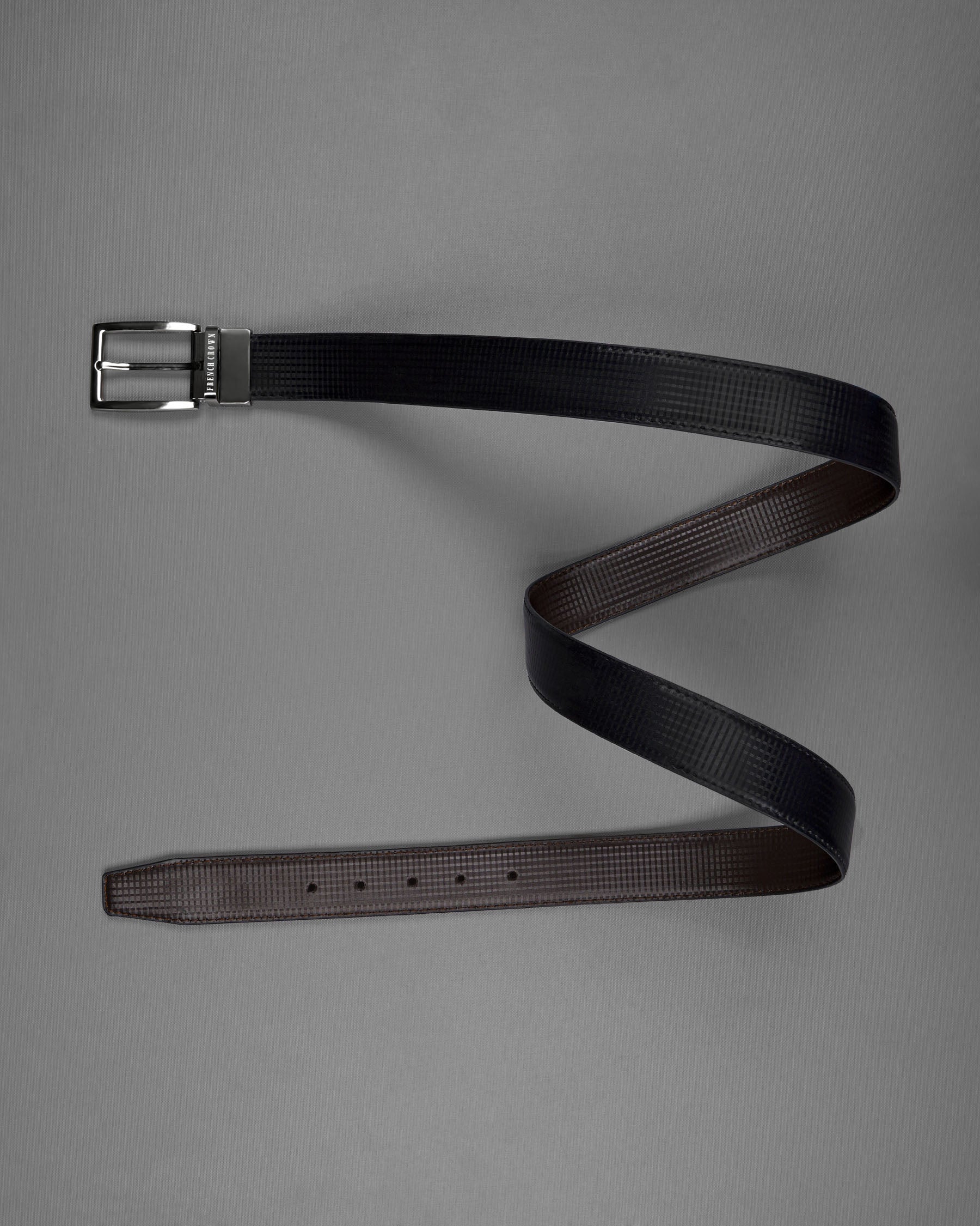 Silver Metallic Shiny Buckle with Jade Black and Dark Brown Leather Free Handcrafted Reversible Belt BT068-28, BT068-30, BT068-32, BT068-34, BT068-36, BT068-38