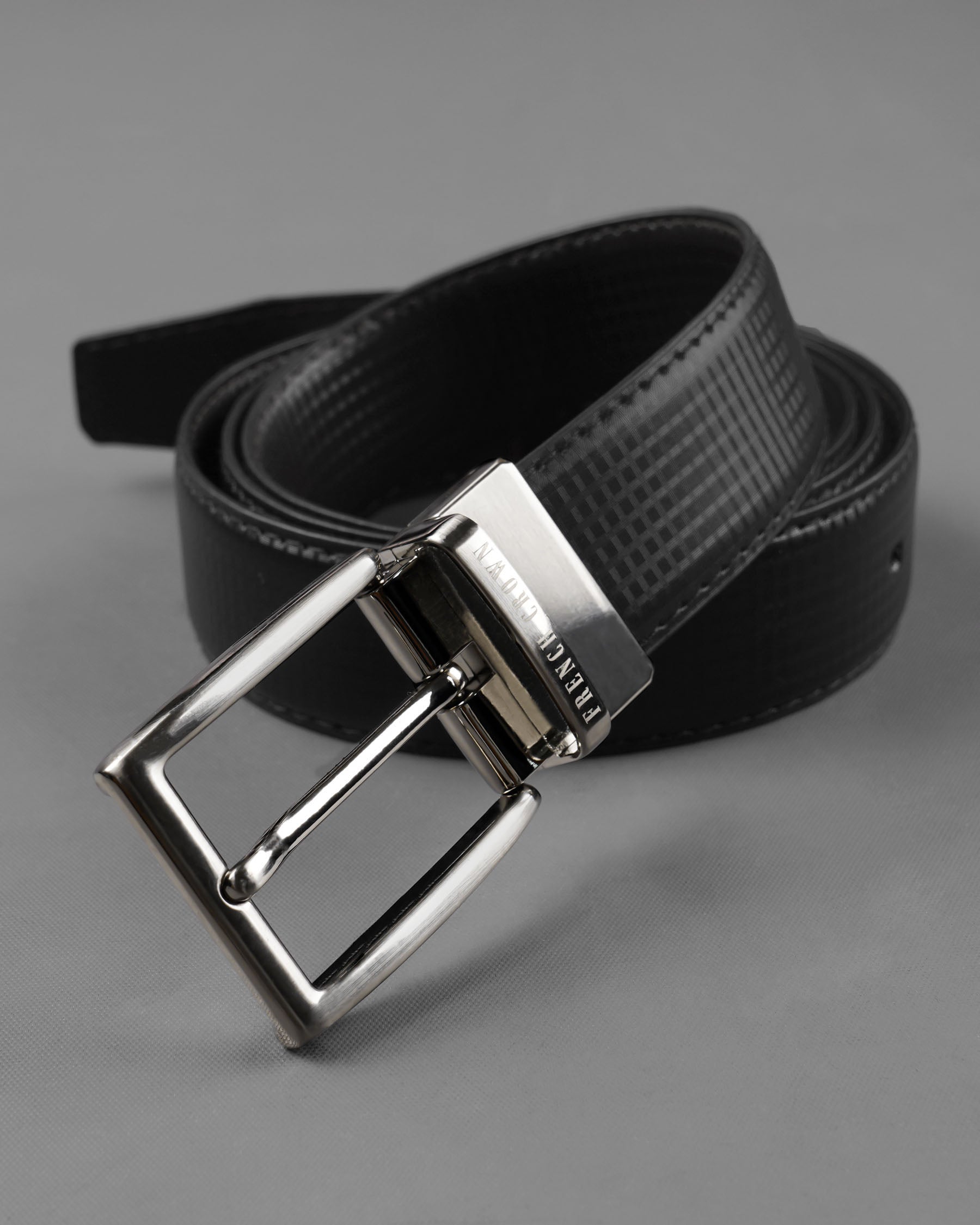 Silver Metallic Shiny Buckle with Jade Black and Dark Brown Leather Free Handcrafted Reversible Belt BT068-28, BT068-30, BT068-32, BT068-34, BT068-36, BT068-38