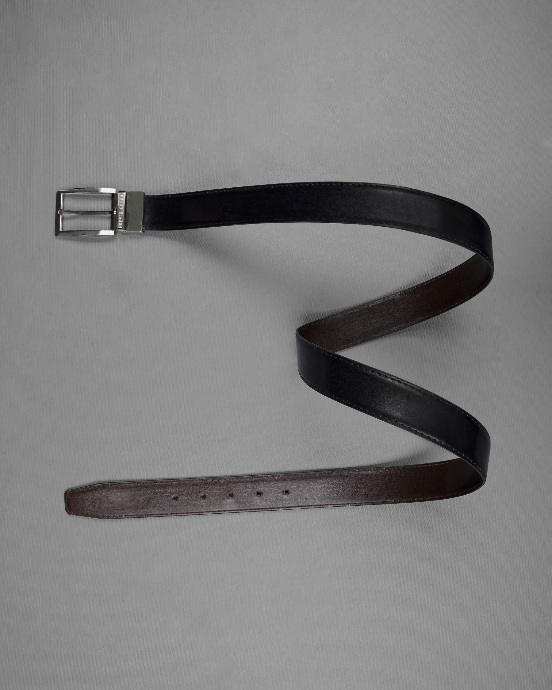 Silver Metallic Shiny Buckle with Jade Black and Brown Leather Free Handcrafted Reversible Belt