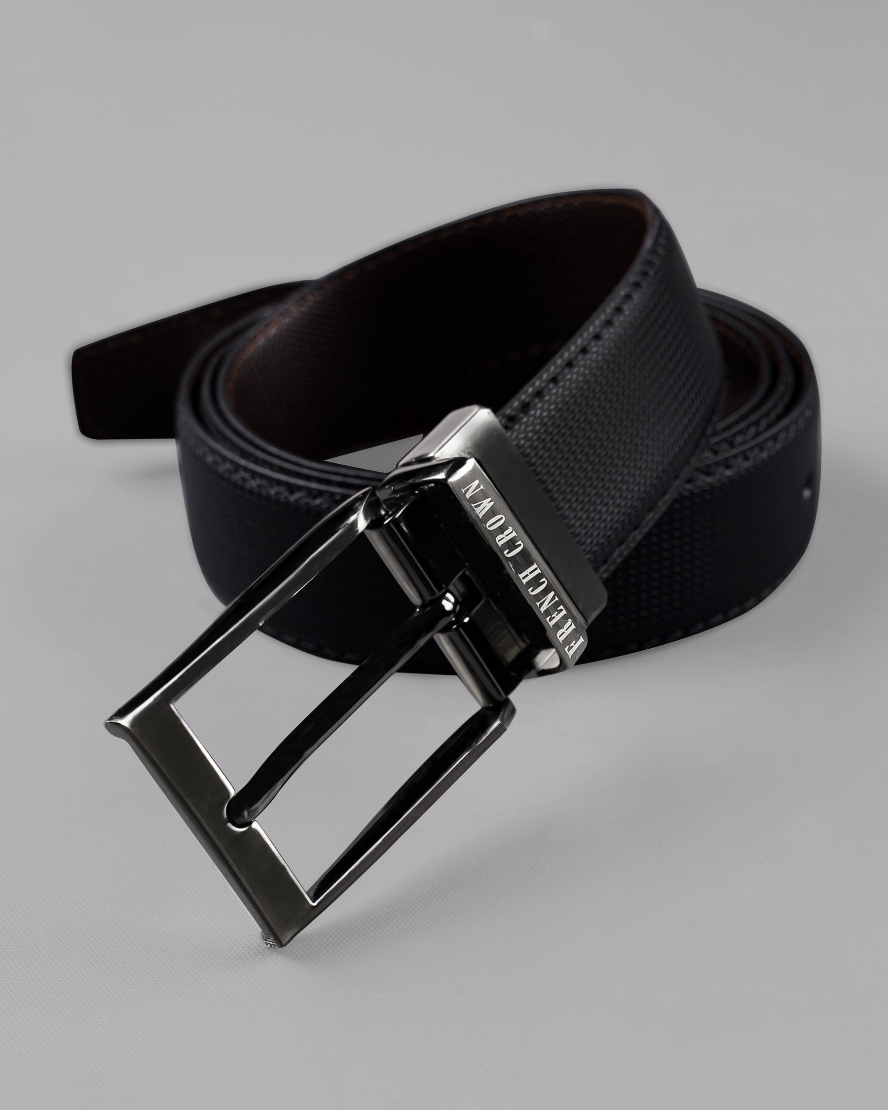 Silver Metallic Shiny Buckle with Jade Black and Brown Leather Free Handcrafted Reversible Belt BT077-28, BT077-30, BT077-32, BT077-34, BT077-36, BT077-38