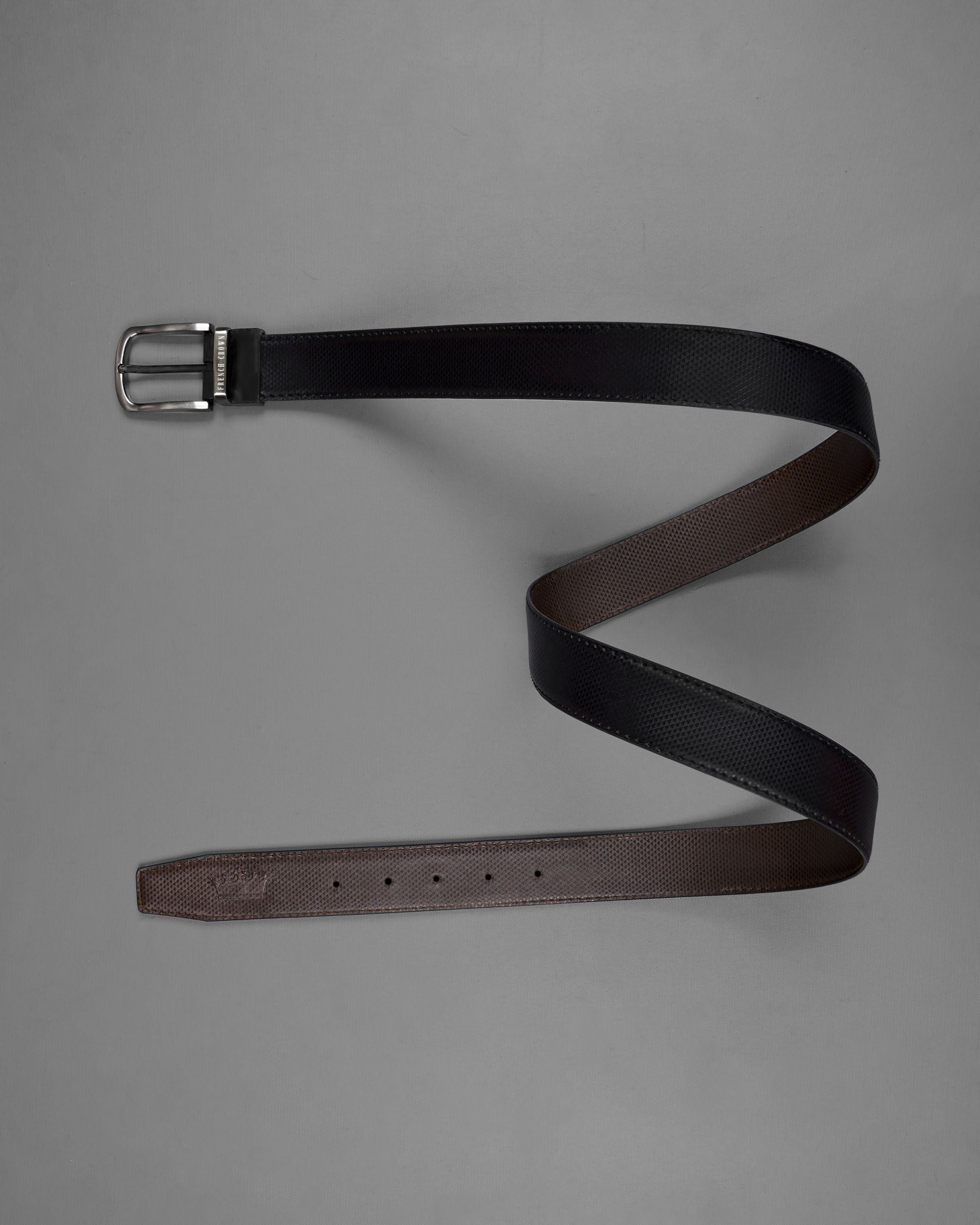 Silver Metallic Shiny Buckle Jade Black and Brown Leather Free Handcrafted Reversible Belt