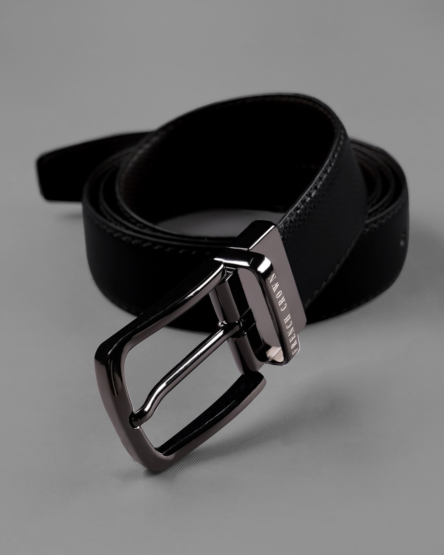 Metallic Black Buckle with Jade Black and Brown Leather Free Handcrafted Reversible Belt