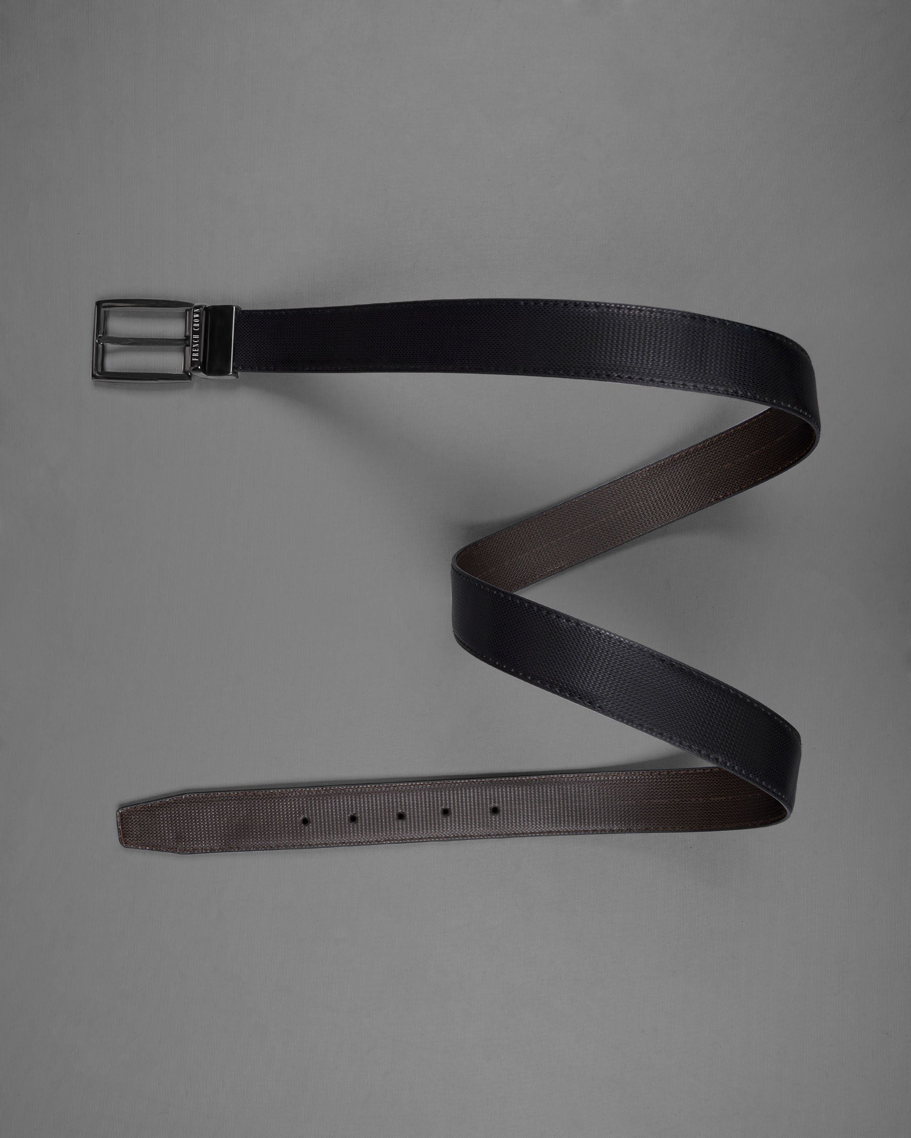 Metallic Gray Buckle with Jade Black and Light Brown Leather Free Handcrafted Reversible Belt BT084-28, BT084-30, BT084-32, BT084-34, BT084-36, BT084-38