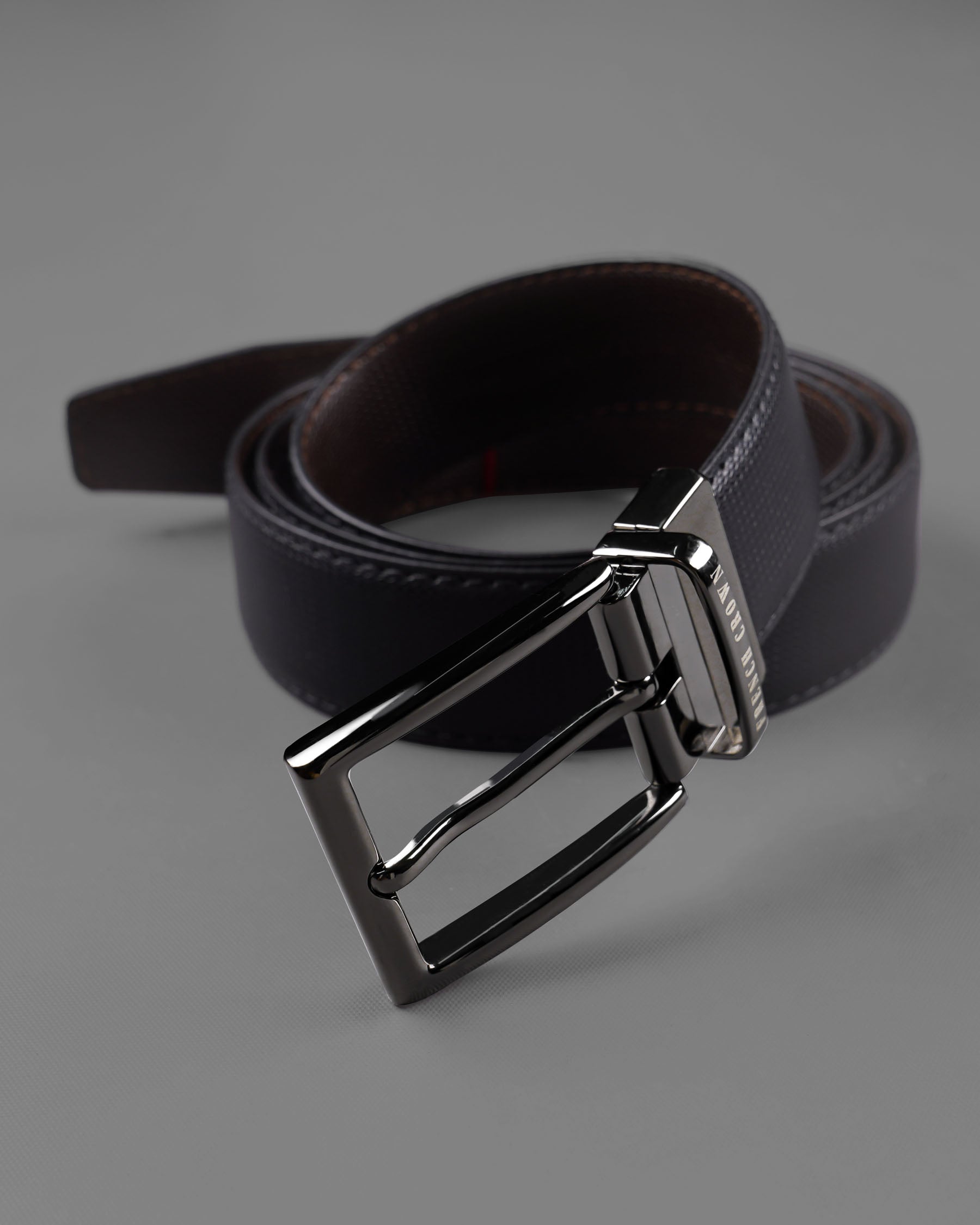 Metallic Gray Buckle with Jade Black and Light Brown Leather Free Handcrafted Reversible Belt BT084-28, BT084-30, BT084-32, BT084-34, BT084-36, BT084-38