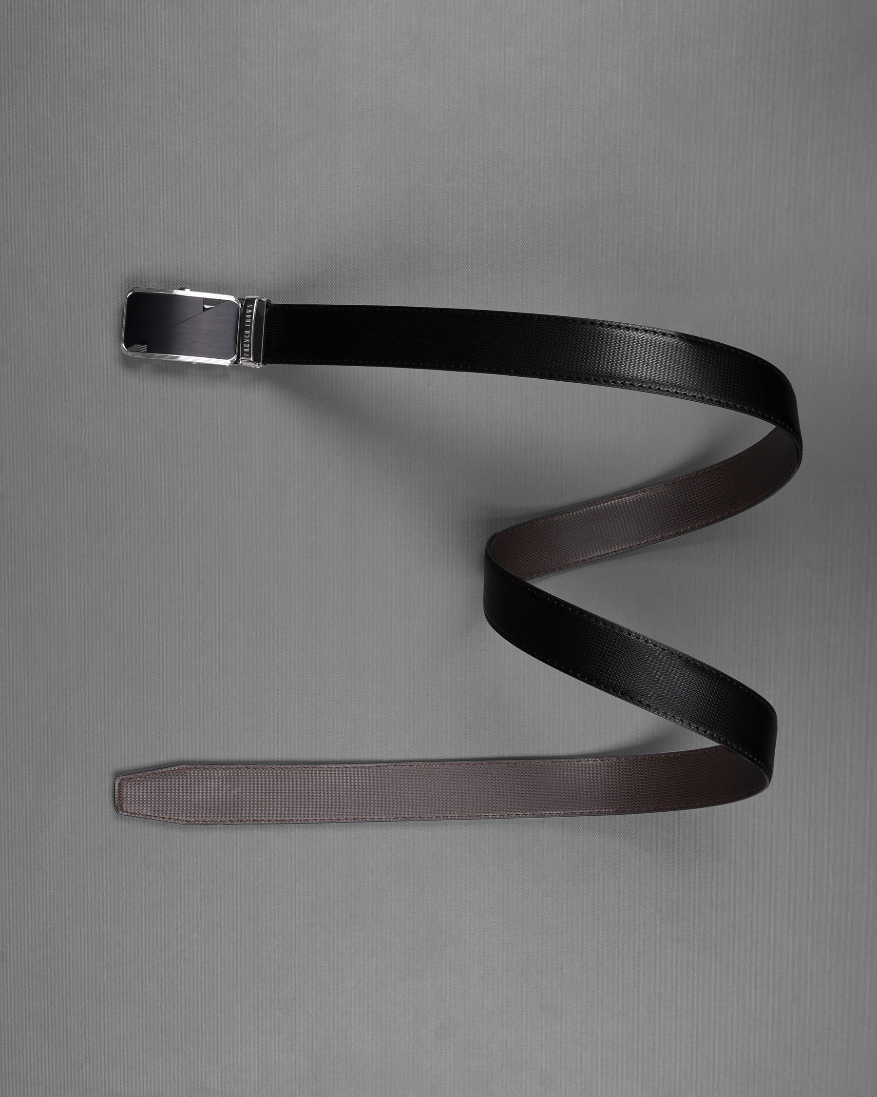 Designer Black and Silver Buckle Matte Finish with Jade Black and Dark Brown Leather Free Handcrafted Reversible Belt BT093-28, BT093-30, BT093-32, BT093-34, BT093-36, BT093-38 