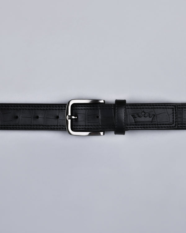 Jade Black Double Handmade Stitched Crocodile Skin Textured Vegan Leather Belt BT21-28, BT21-36, BT21-34, BT21-30, BT21-32, BT21-38