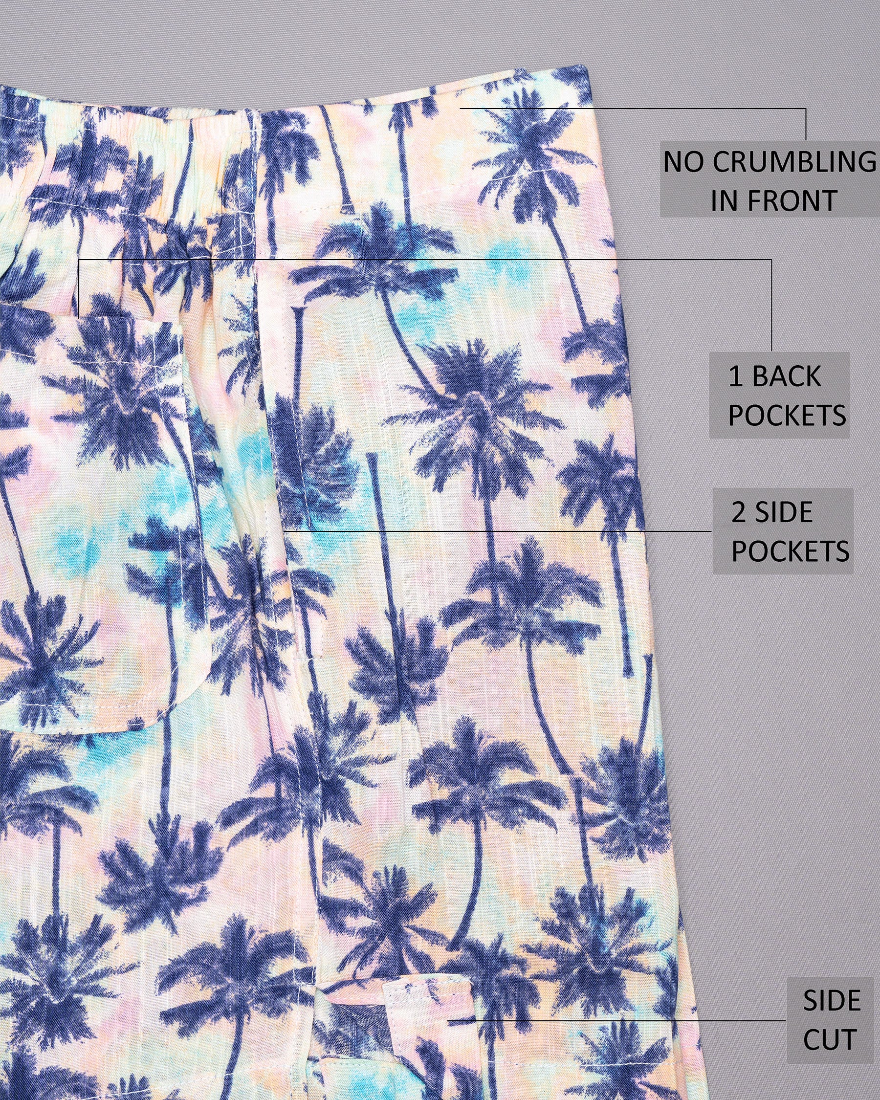 Astronaut Blue Trees Printed and White Tencel Boxers BX389-28, BX389-30, BX389-32, BX389-34, BX389-36, BX389-38, BX389-40, BX389-42, BX389-44