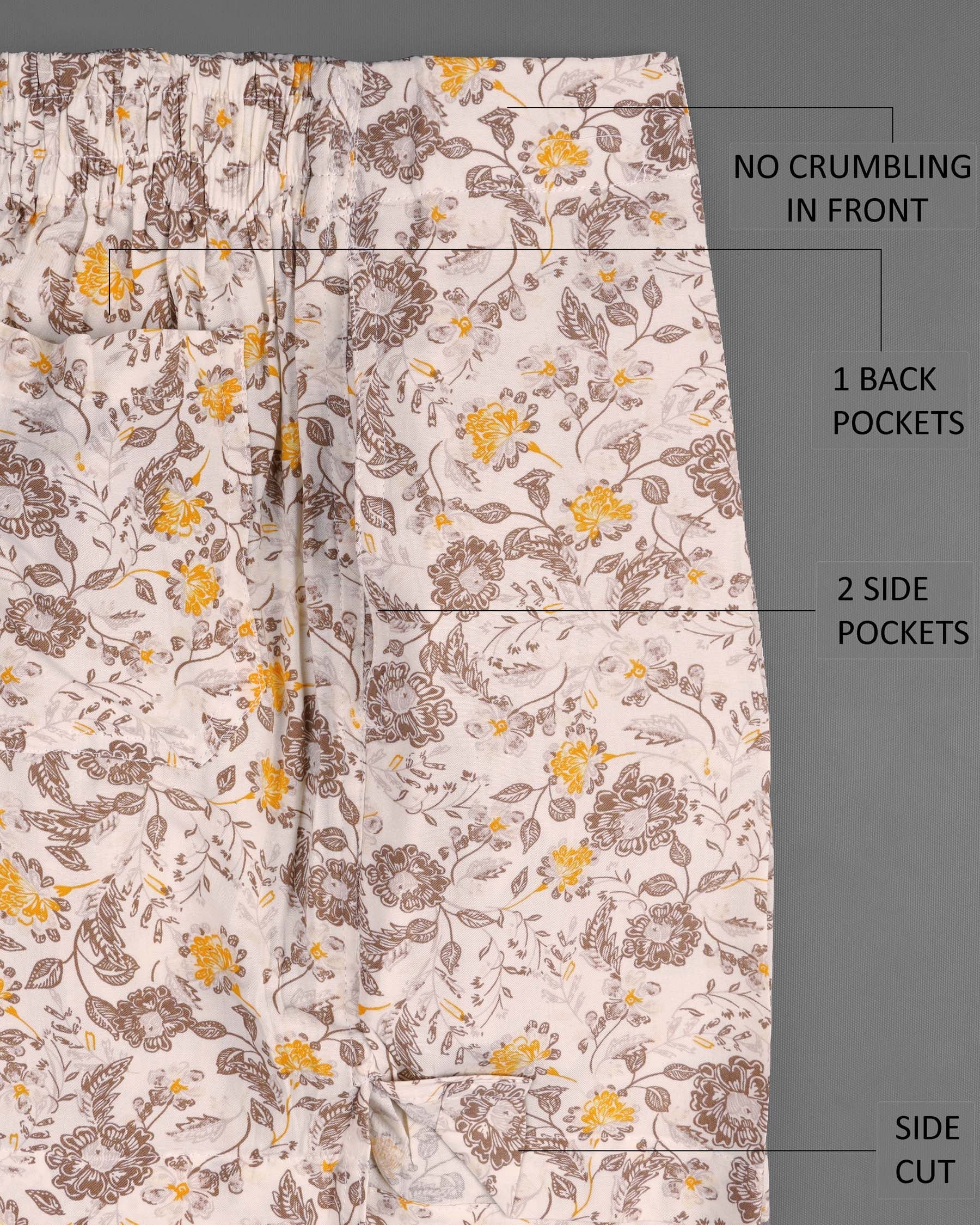 Timberwolf Beige Floral Printed Premium Tencel Boxers BX405-01-28, BX405-01-30, BX405-01-32, BX405-01-34, BX405-01-36, BX405-01-38, BX405-01-40, BX405-01-42, BX405-01-44