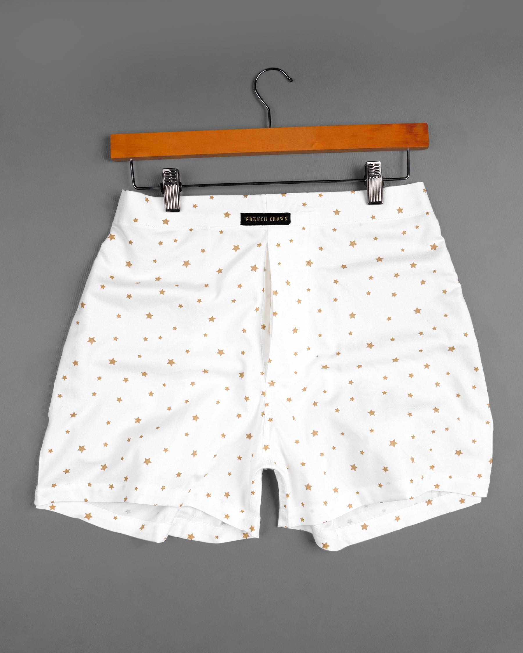 Bright White With Sandrift Brown Star Printed Twill Premium Cotton Boxers BX415-01-28, BX415-01-30, BX415-01-32, BX415-01-34, BX415-01-36, BX415-01-38, BX415-01-40, BX415-01-42, BX415-01-44