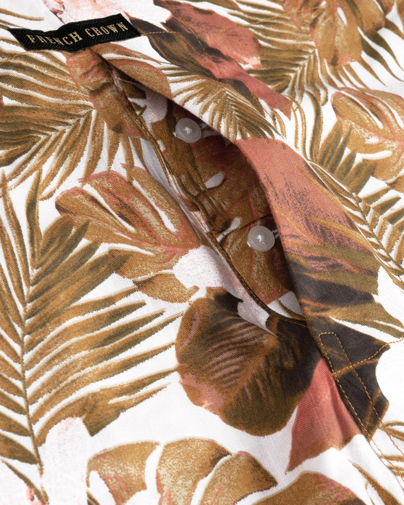 Bright White and Dark Tan Brown Leaves Printed Premium Tencel with Bright White With Sandrift Brown Star Printed Twill Boxers BX415-28, BX415-30, BX415-32, BX415-34, BX415-36, BX415-38, BX415-40, BX415-42, BX415-44