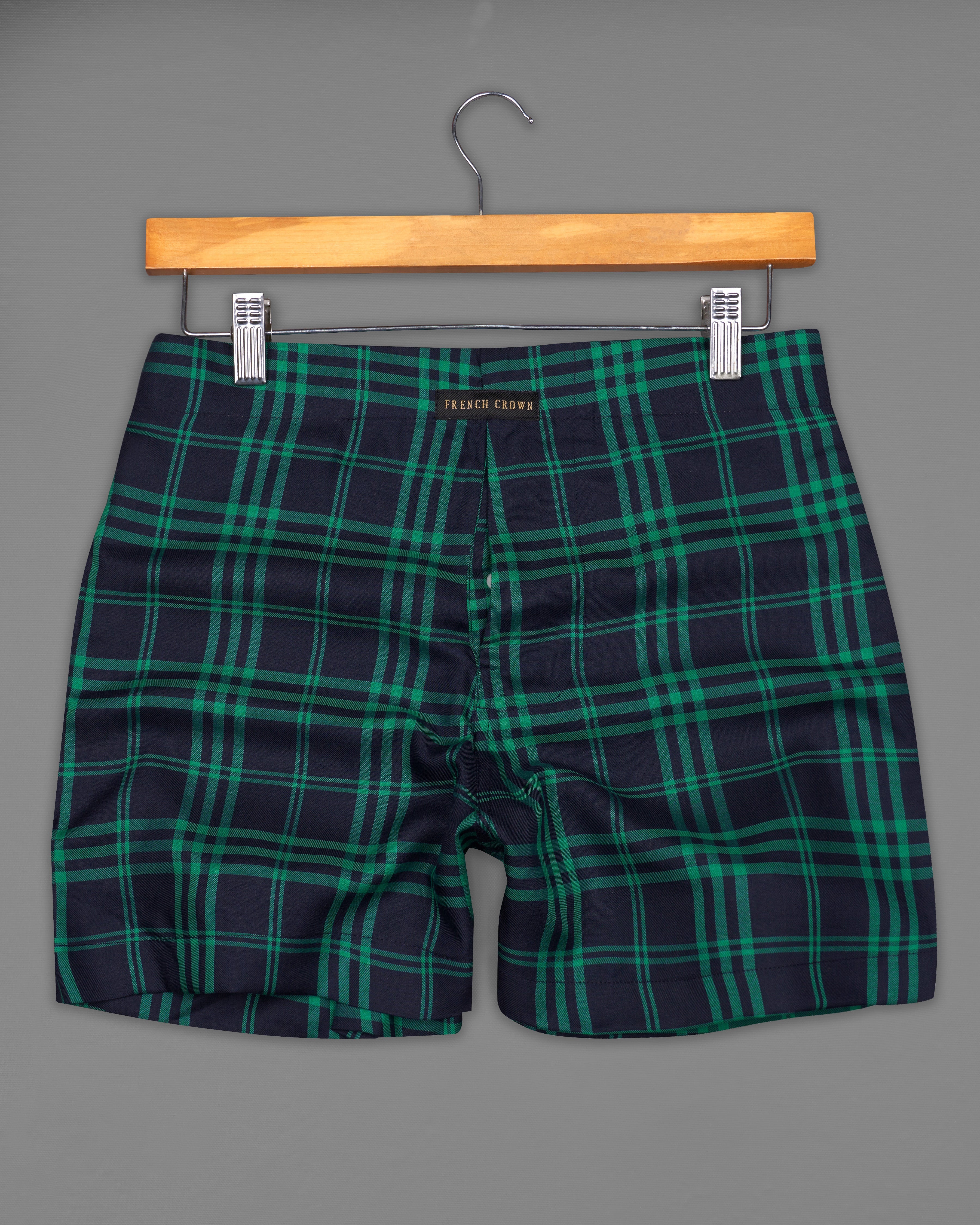 Mirage Navy Blue with Green Plaid Windowpane Twill Premium Cotton Boxers BX434-28, BX434-30, BX434-32, BX434-34, BX434-36, BX434-38, BX434-40, BX434-42, BX434-44