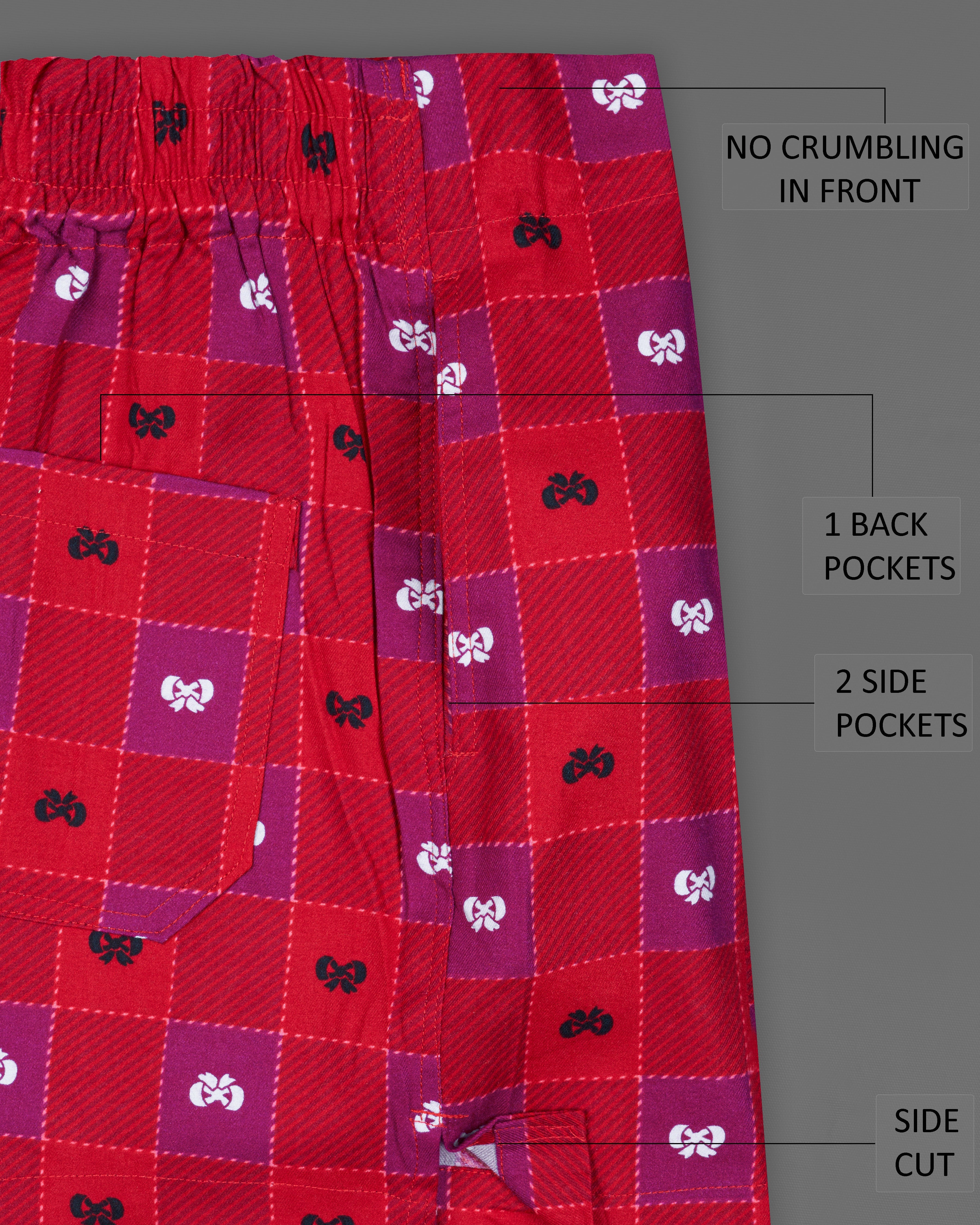 Venetian Red with Boysenberry Pink Windowpane Twill Premium Cotton Boxers BX435-28, BX435-30, BX435-32, BX435-34, BX435-36, BX435-38, BX435-40, BX435-42, BX435-44