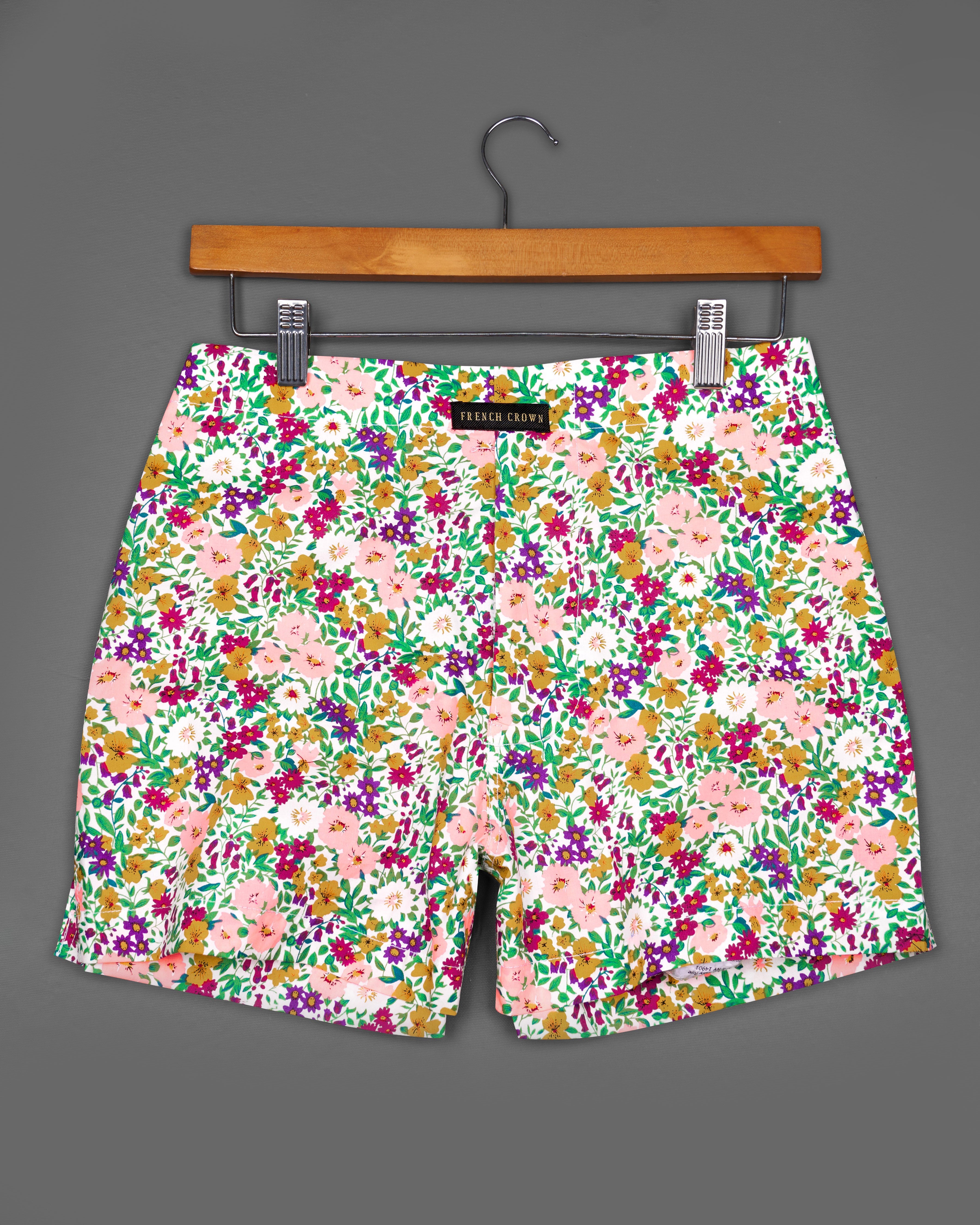 Bright White with Algae Green Tropical Printed Premium Cotton Boxers BX437-28, BX437-30, BX437-32, BX437-34, BX437-36, BX437-38, BX437-40, BX437-42, BX437-44