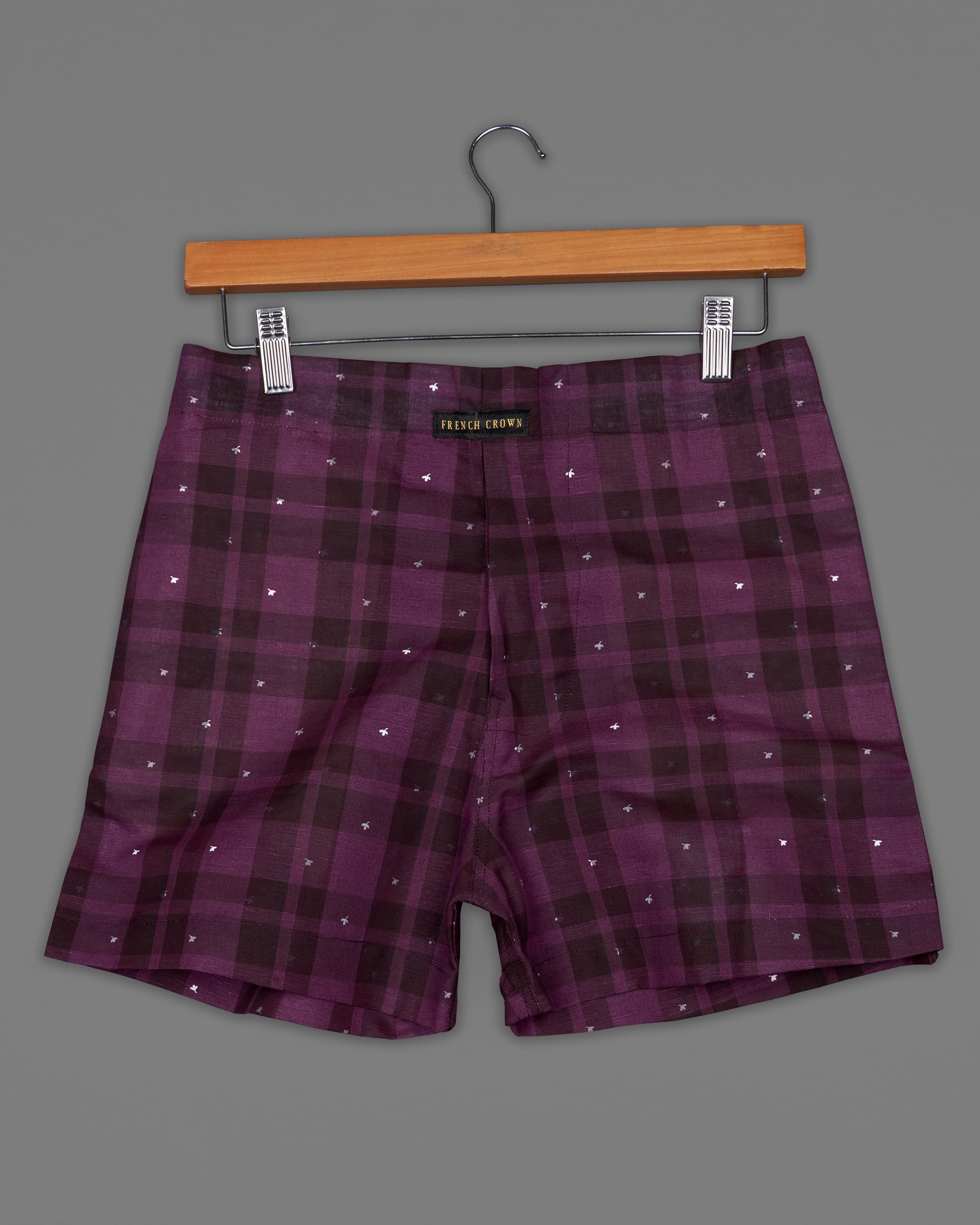 Thunder Maroon with Cosmic Pink Plaid and Gravel Gray Luxurious Linen Boxers BX453-BX454-28, BX453-BX454-30, BX453-BX454-32, BX453-BX454-34, BX453-BX454-36, BX453-BX454-38, BX453-BX454-40, BX453-BX454-42, BX453-BX454-44