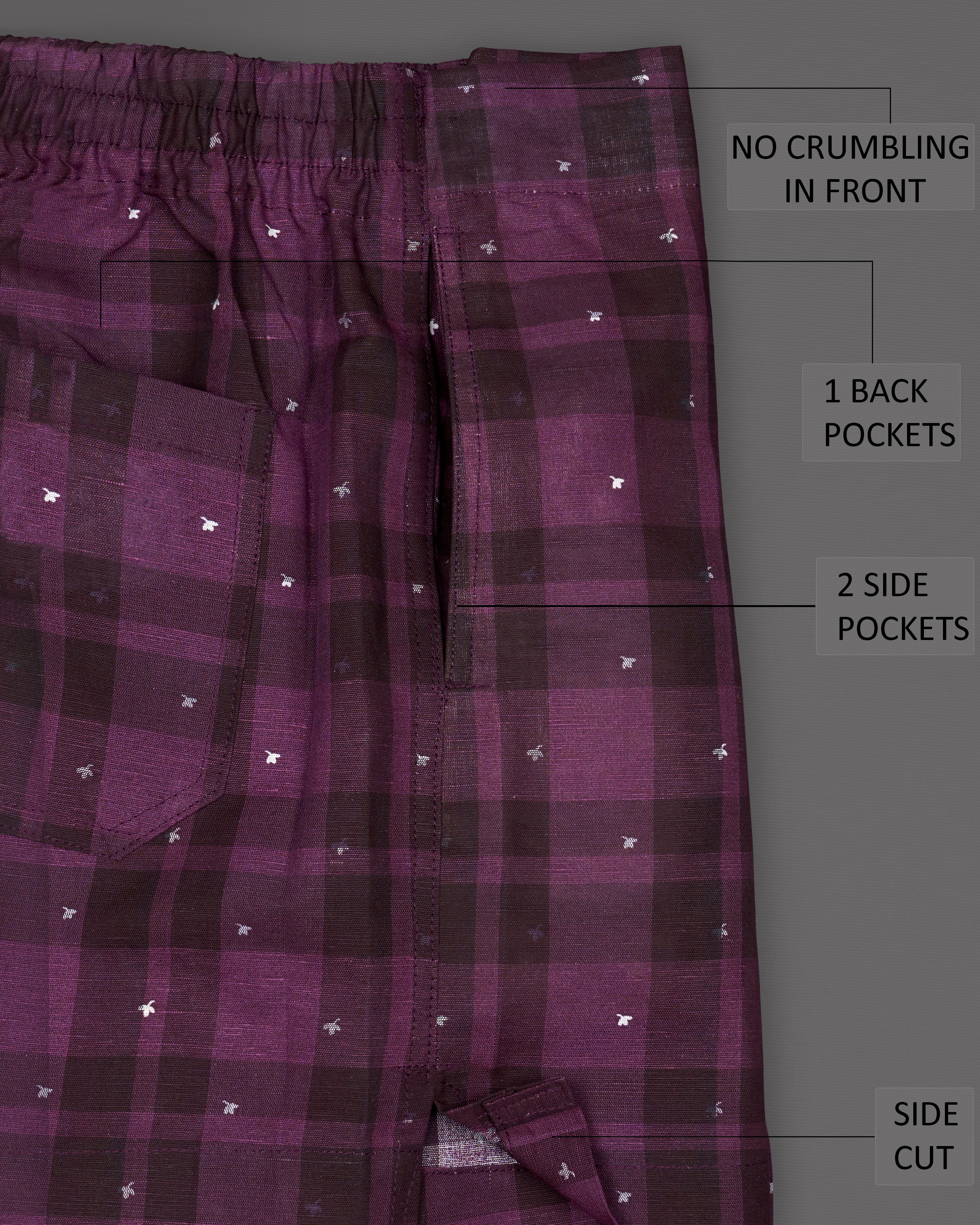 Thunder Maroon with Cosmic Pink Plaid and Gravel Gray Luxurious Linen Boxers BX453-BX454-28, BX453-BX454-30, BX453-BX454-32, BX453-BX454-34, BX453-BX454-36, BX453-BX454-38, BX453-BX454-40, BX453-BX454-42, BX453-BX454-44