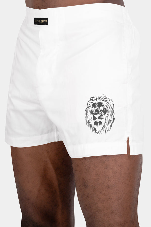 Bright White Lion Printed Subtle Sheen Super Soft Premium Cotton Boxers