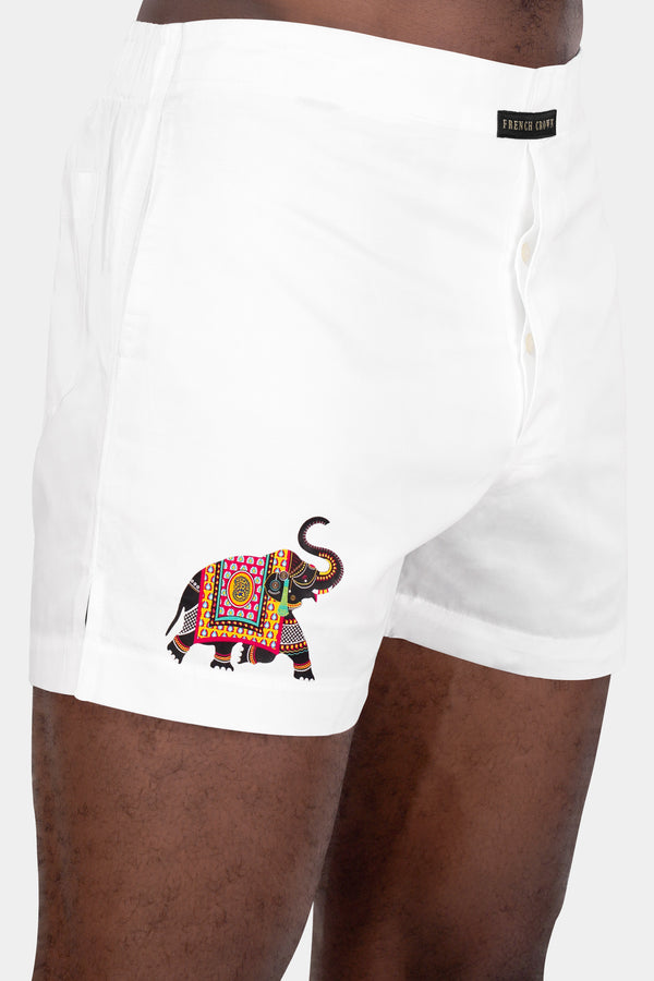 Bright White Elephant Printed Subtle Sheen Super Soft Premium Cotton Boxers