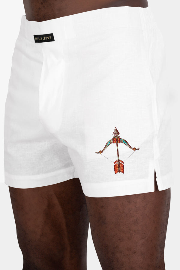 Bright White Bow and Arrow Printed Luxurious Linen Boxers