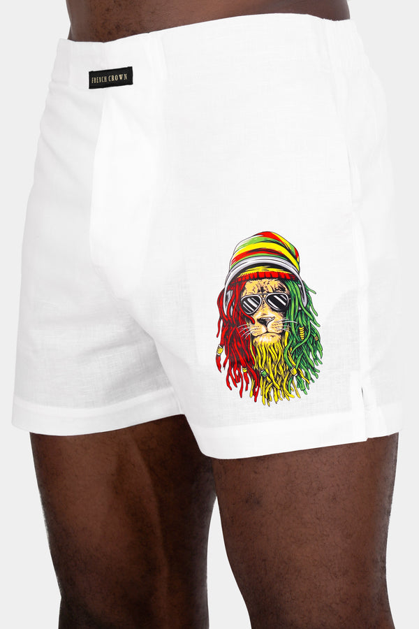 Bright White Funky Lion Printed Luxurious Linen Boxers