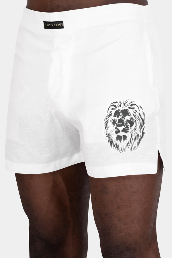 Bright White Lion Printed Luxurious Linen Boxers