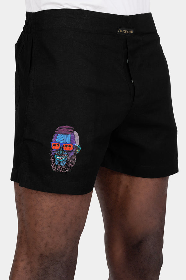 Jade Black Mulga the Artist Printed Luxurious Linen Boxers