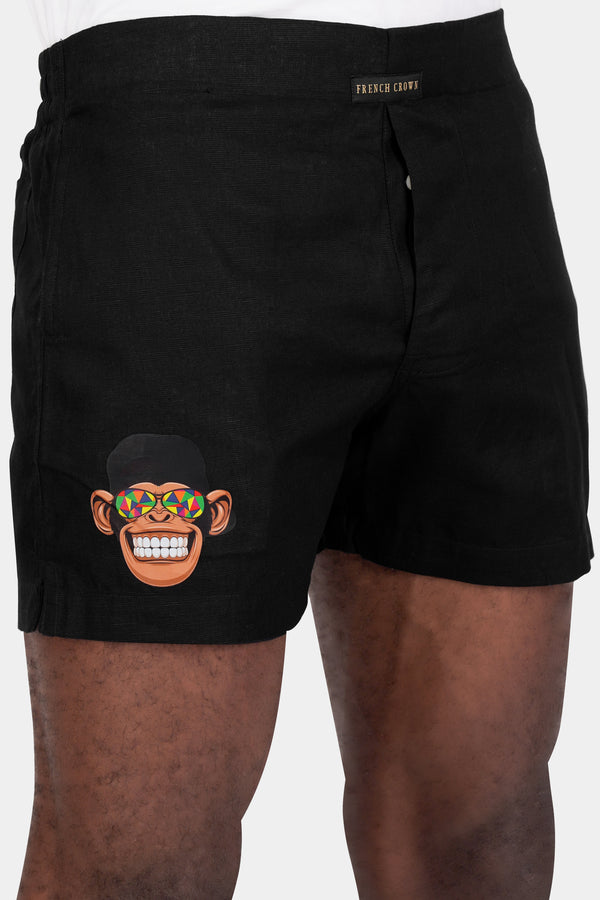 Jade Black Funky Monkey Printed Luxurious Linen Boxers