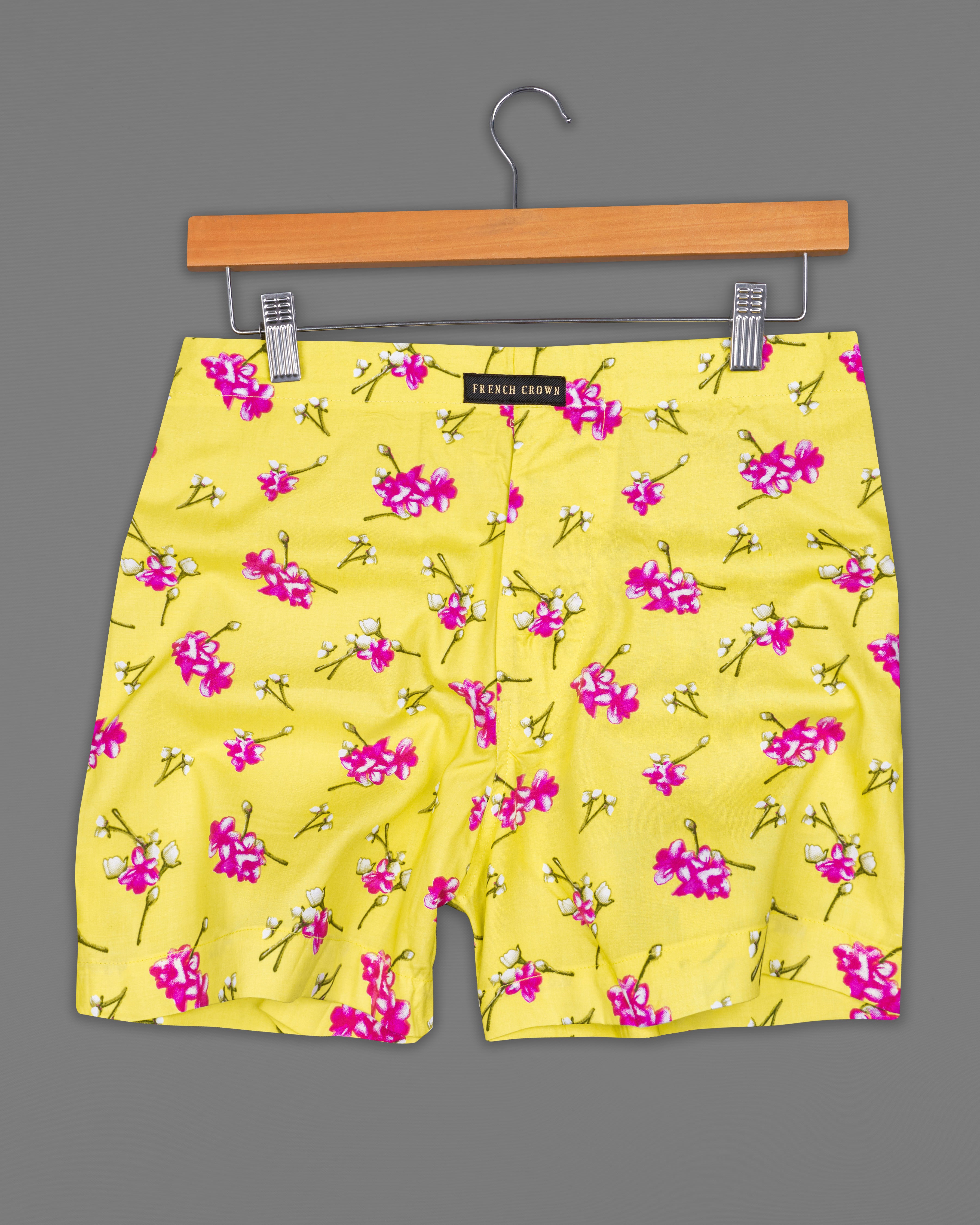 Bright White Floral Printed with Desert Storm Yellow Floral Printed Premium Cotton Boxers BX494-BX449-28, BX494-BX449-30, BX494-BX449-32, BX494-BX449-34, BX494-BX449-36, BX494-BX449-38, BX494-BX449-40, BX494-BX449-42, BX494-BX449-44