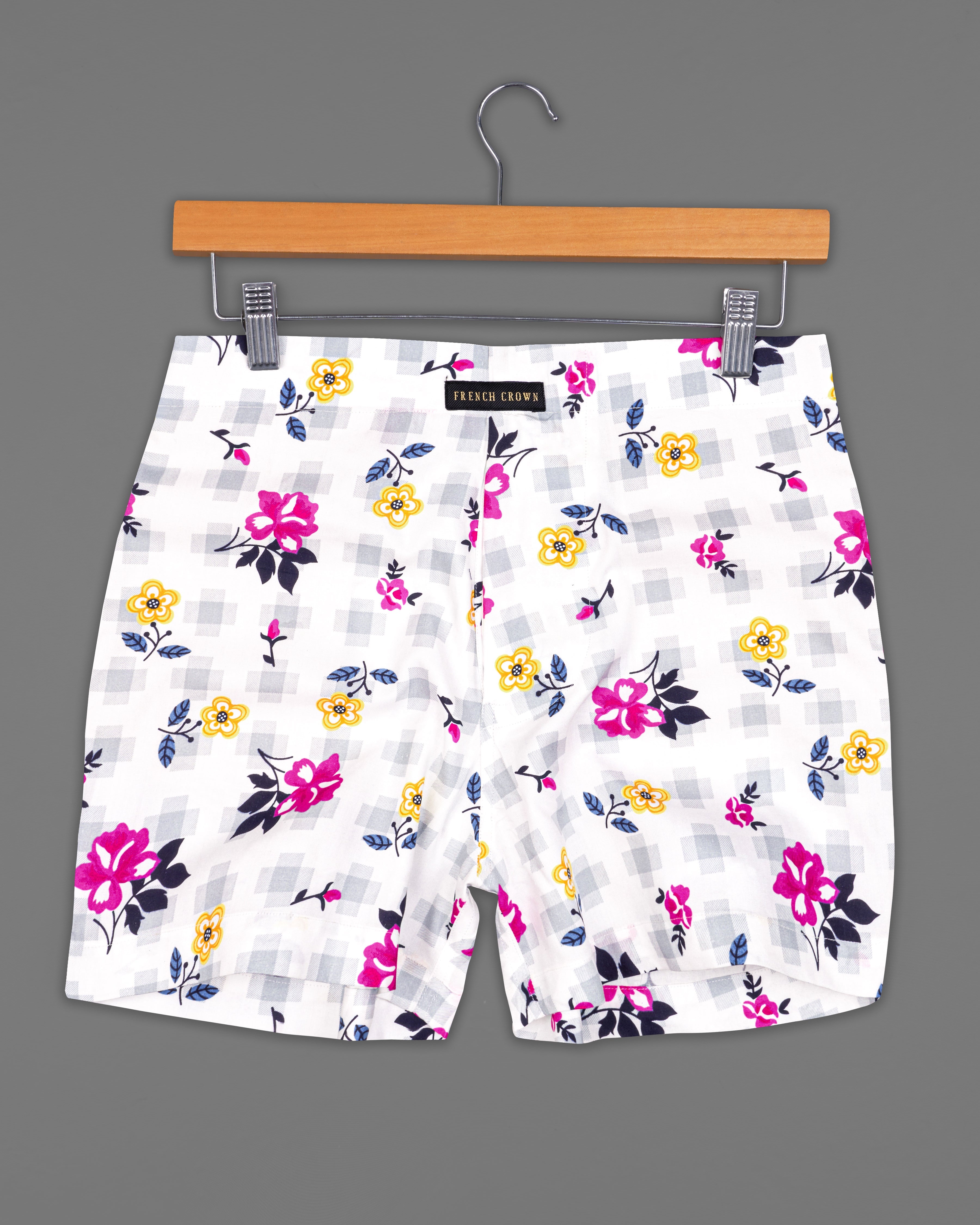 Bright White Floral Printed with Desert Storm Yellow Floral Printed Premium Cotton Boxers BX494-28, BX494-30, BX494-32, BX494-34, BX494-36, BX494-38, BX494-40, BX494-42, BX494-44