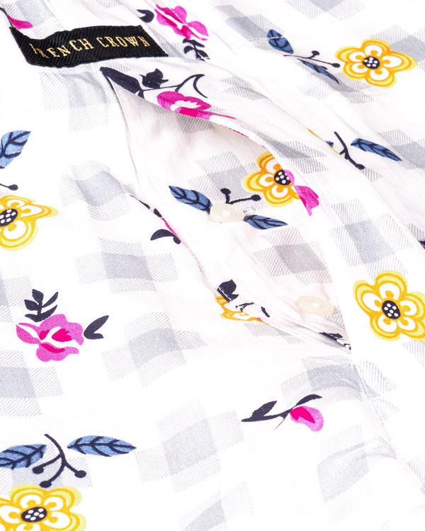 Bright White Floral Printed with Desert Storm Yellow Floral Printed Premium Cotton Boxers BX494-28, BX494-30, BX494-32, BX494-34, BX494-36, BX494-38, BX494-40, BX494-42, BX494-44