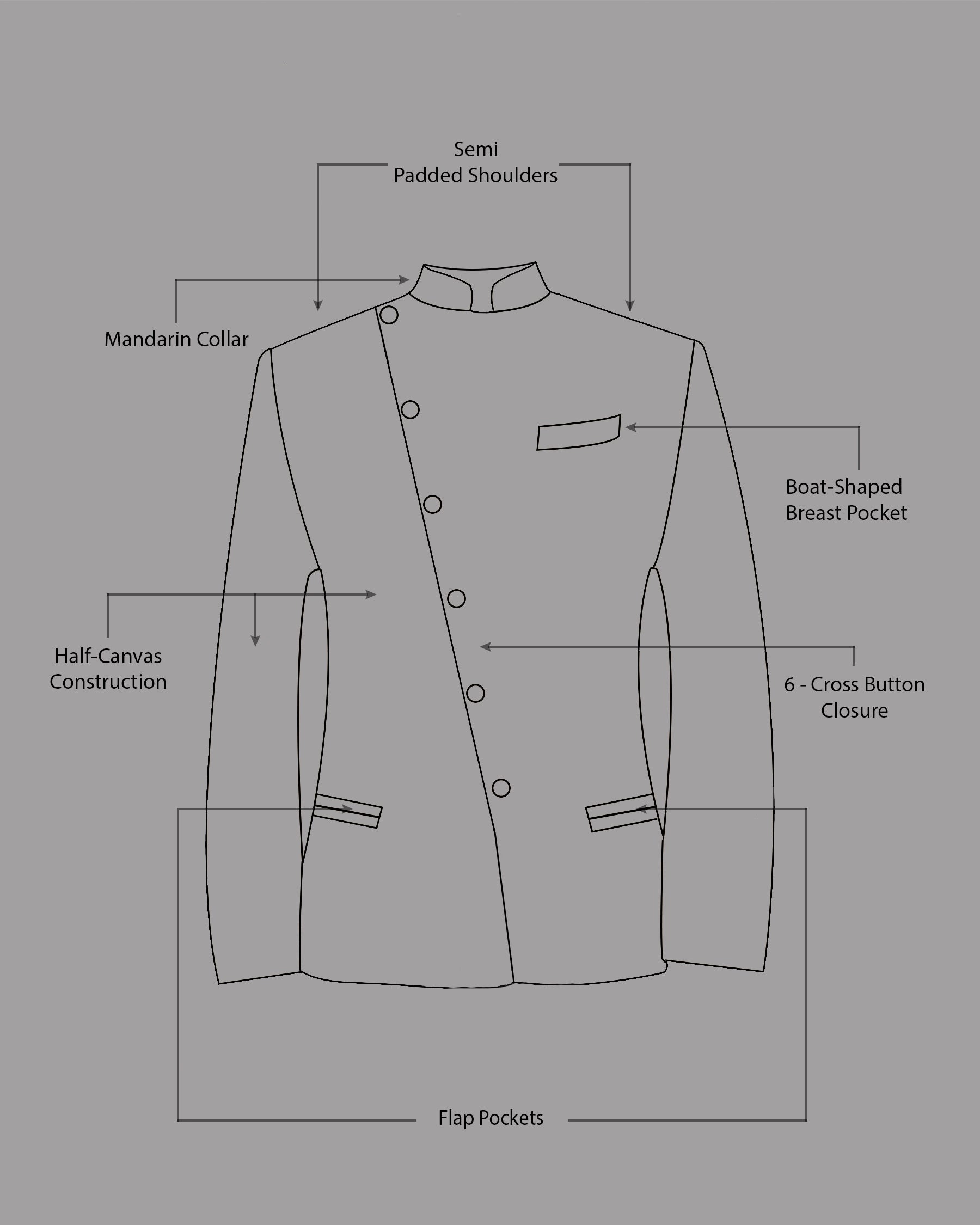Barossa Cross Placket  Bandhgala/Mandarin Wool Rich Suit