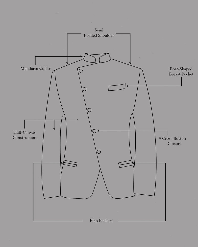 Mariner Blue velvet Cross Placket Bandhgala Designer Suit