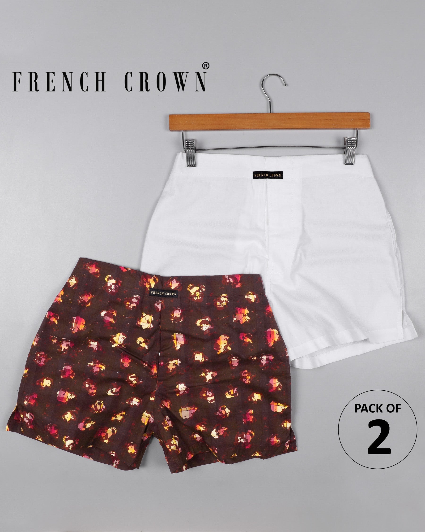 Bright White Dobby and Crater Brown Printed Premium Cotton Boxers CBX342-28, CBX342-30, CBX342-32, CBX342-34, CBX342-36, CBX342-38, CBX342-40, CBX342-42, CBX342-44
