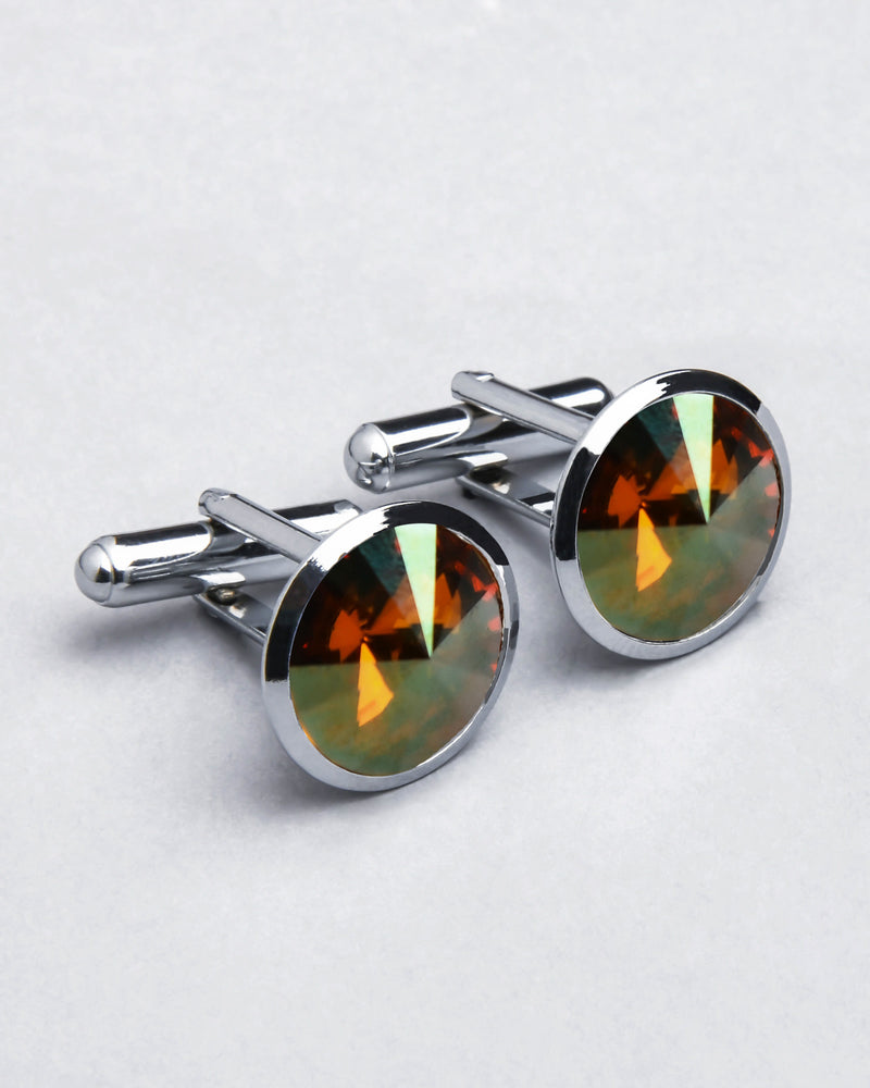 Silver with Brown Diamond Shaped Stone Cufflinks CL46