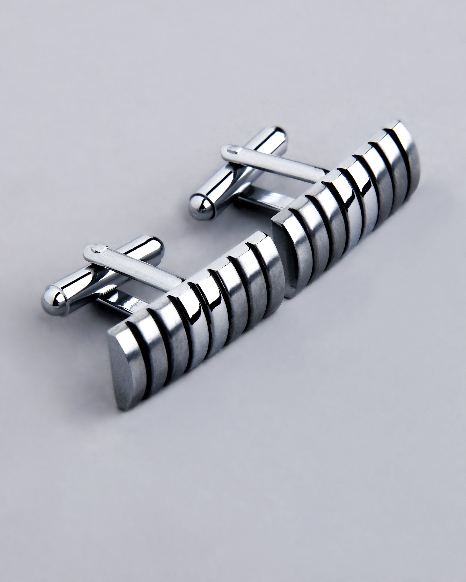 Silver with Deep Black Lines Engraved Steel Cufflinks CL17