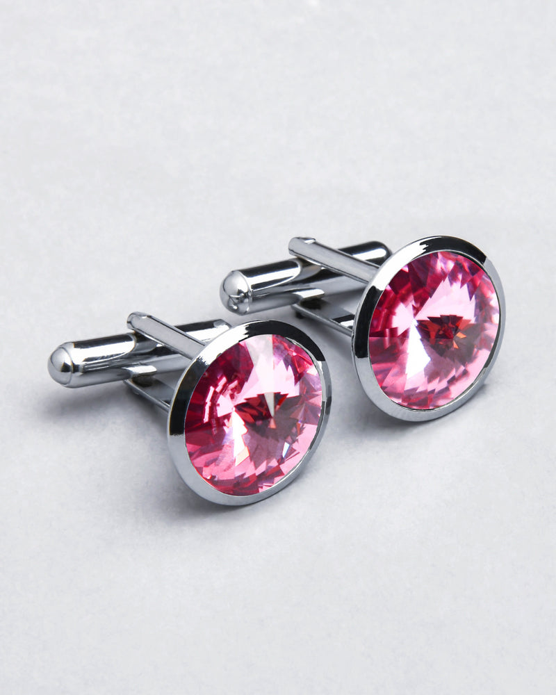 Silver with Pink Diamond Shaped Stone Cufflinks CL35